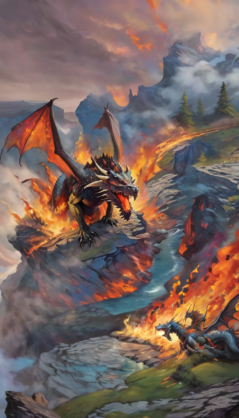 dungeons & dragons:1.5,((ultra wide angle x0.5:1.5)),( Dragon releasing flames from its mouth., cliff, Flying:1.5), ((Imaginative scene)), (( Very detailed: 1.4), ((masterpiece)), (Hyper-detailed and beautiful: 1.3), (Photorealistic: 1.4), 32k.