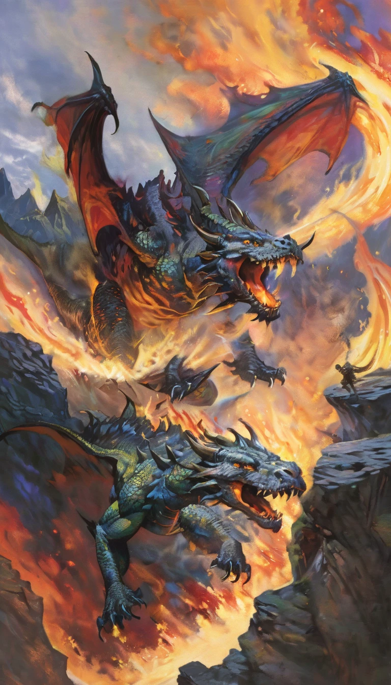 dungeons & dragons:1.5,((ultra wide angle x0.5:1.5)),( Dragon releasing flames from its mouth., cliff, Flying:1.5), ((Imaginative scene)), (( Very detailed: 1.4), ((masterpiece)), (Hyper-detailed and beautiful: 1.3), (Photorealistic: 1.4), 32k.