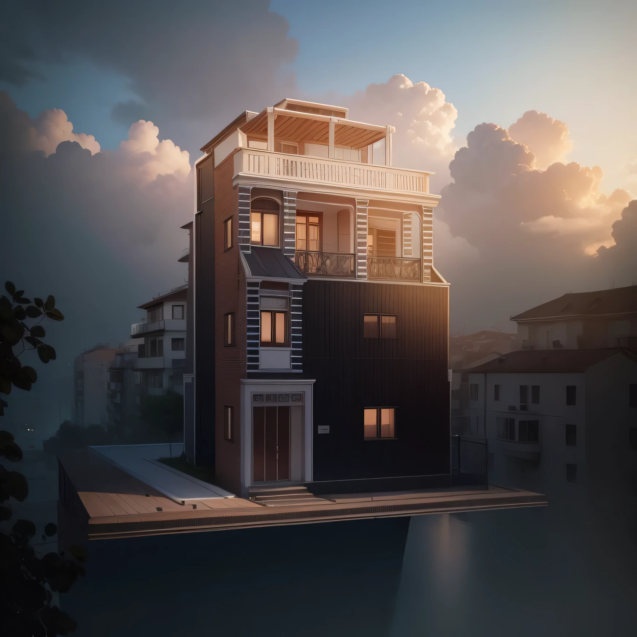 drawing of a tall building with a balcony and a balcony, street elevation, elevation view, architectural concept, perspective view, sketch - up, by Ramon Silva, architectural illustration, building facing, by João Artur da Silva, front elevation, an extremely detailed building, complete house, highly detailed architecture, 3/4 view realistic, frontview, architecture concept