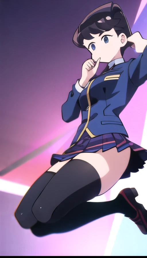 anime girl, surreal , high quality! , thighs! , thighs! , Woman in uniform, mini skirt, tights on legs, black shoes,