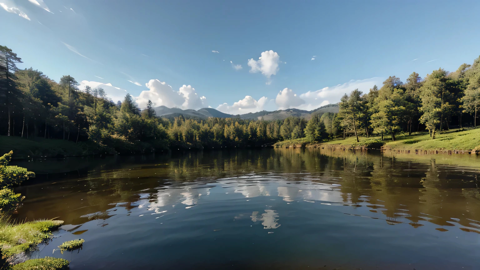 creator image natural florest, three, lake, sun