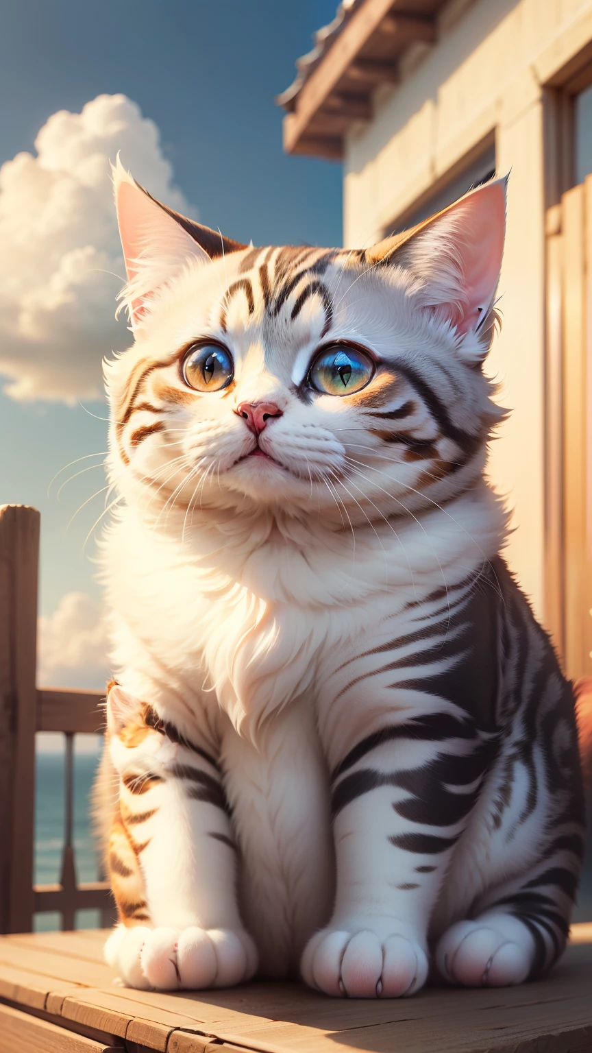 bun cat, chubby cat, cloud, bright, red color, highly detailed, masterpiece, high quality, cute creature