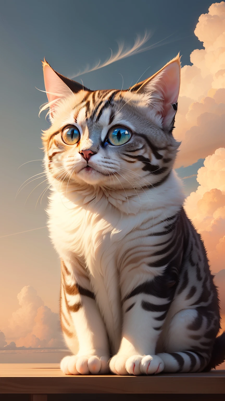 bun cat, chubby cat, cloud, bright, red color, highly detailed, masterpiece, high quality, cute creature