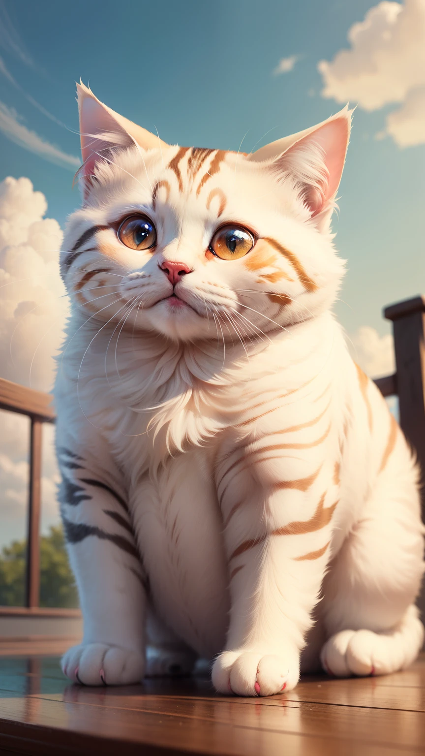 bun cat, chubby cat, cloud, bright, red color, highly detailed, masterpiece, high quality, cute creature