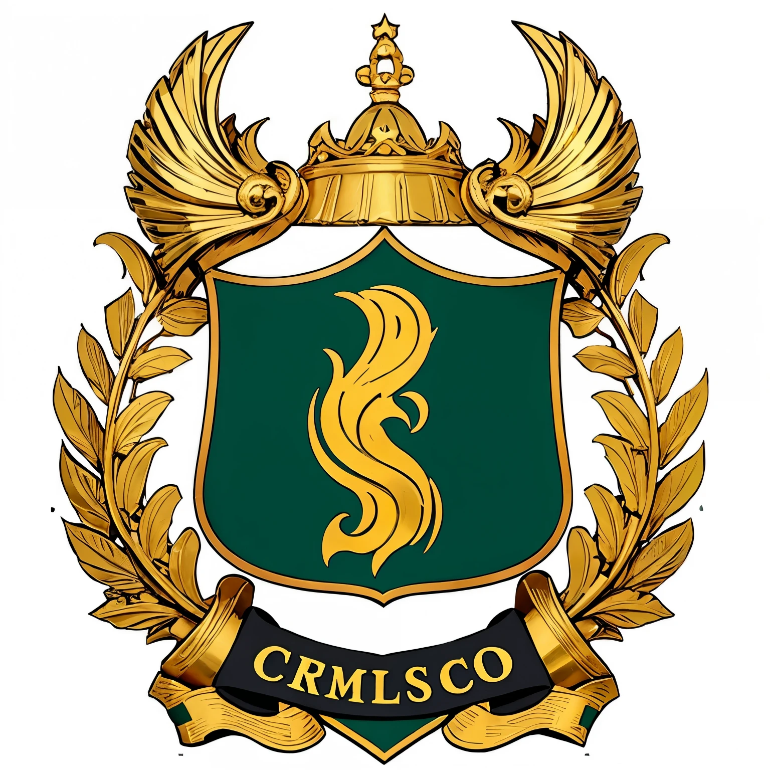 Escudo de un equipo de futbol llamado laurel con forma de un escudo con una corona y una hojita de laurel en el centro y