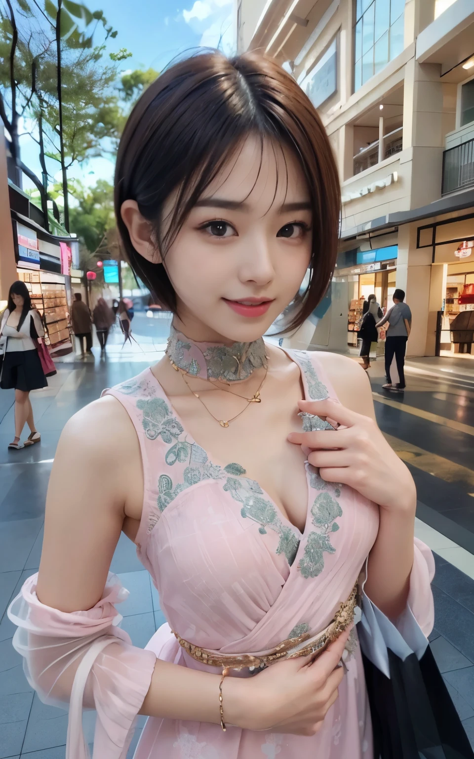 cute 21 year old japanese、Ultra-detailed facial features、Attention to detail、double eyelid、Beautiful thin nose、sharp focus:1.2、beautiful woman:1.4、(bright茶髪、short cut hair、white skin、highest quality、bright、masterpiece、ultra high resolution、(realism:1.4)、smile、