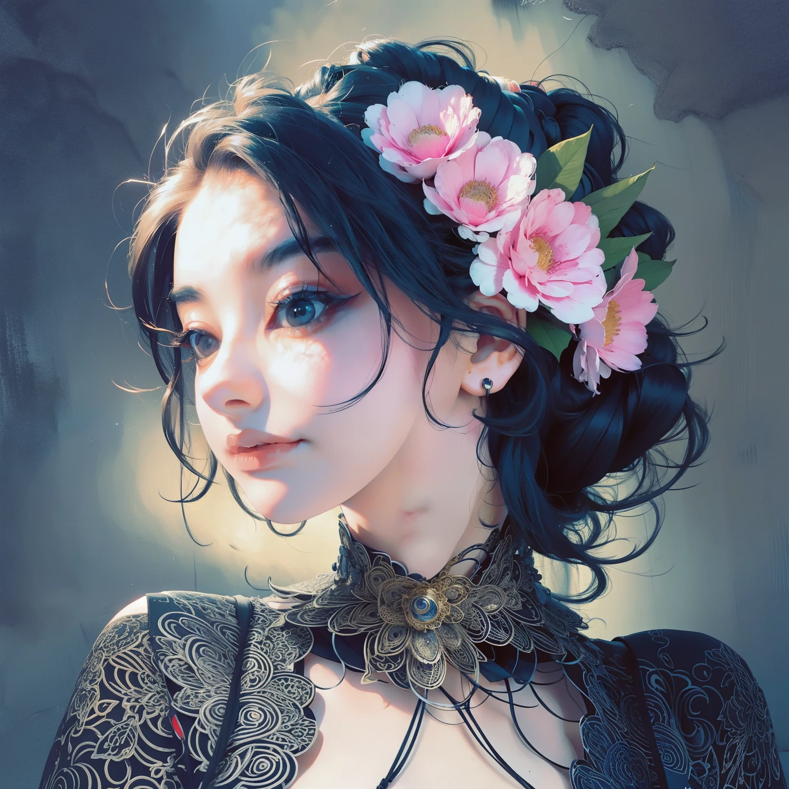 a close up of a woman in a dress posing for a picture, a portrait by Radi Nedelchev, shutterstock, art nouveau, in the glamour style, glamor hairstyle, dressed like in the 1940s, very beautiful style, very beautiful young woman, retro and ethereal, wearing an elegant outfit, elegant fashion model, young woman in a dress