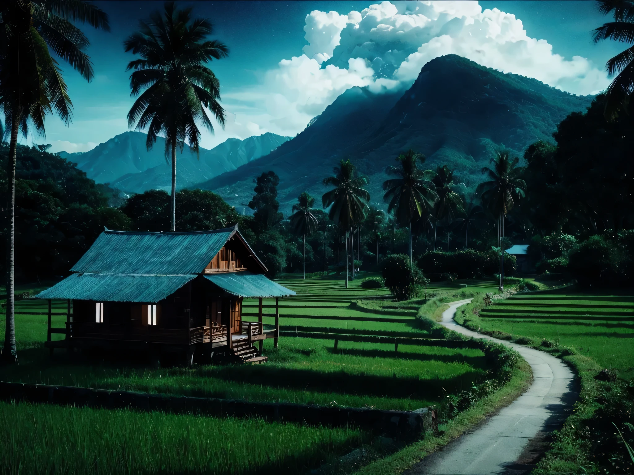 Filipino landscape, cinematic lighting, depth of field, bokeh, realism, photorealistic, hyperrealism, professional photography, uhd, dslr, hdr