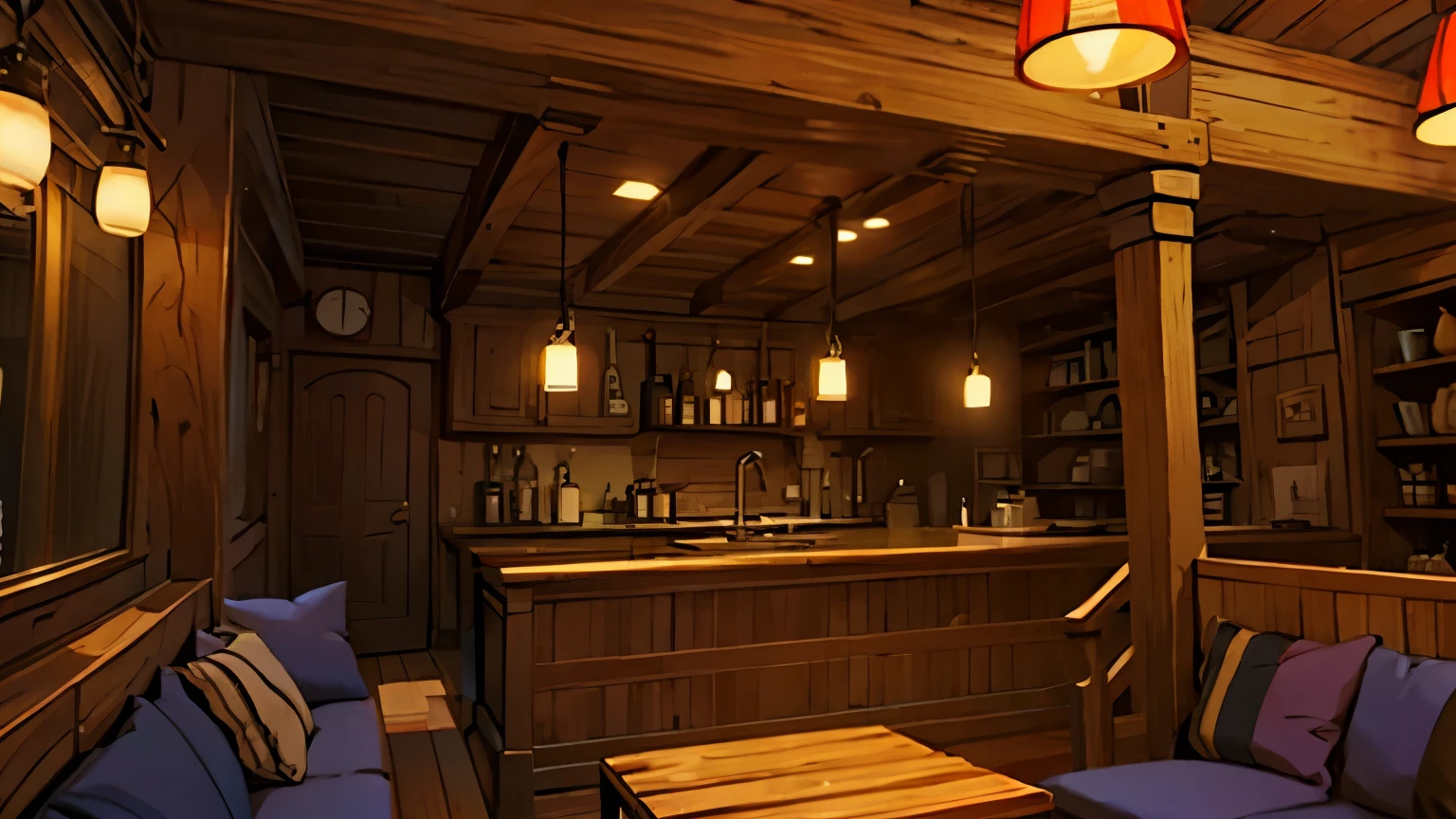 inside saloon, near balcony, no humans, no persons