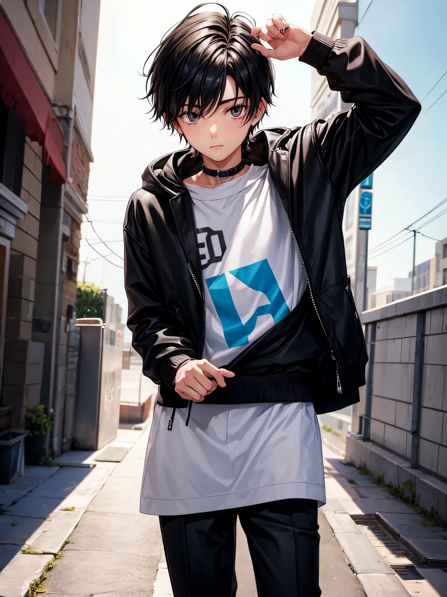 Teen boy with black hair in a