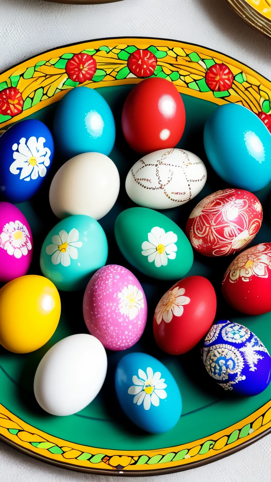 a close up of a plate of painted eggs on a table, a photo by Ann Thetis Blacker, flickr, folk art, with colourful intricate, traditional folk art style, beautifully painted, transylvanian folk art, eggs, beautiful design, intricate and decorated, orthodox, very intricate, beautiful craftsmanship, intricately designed, extremely intricate, very very intricate