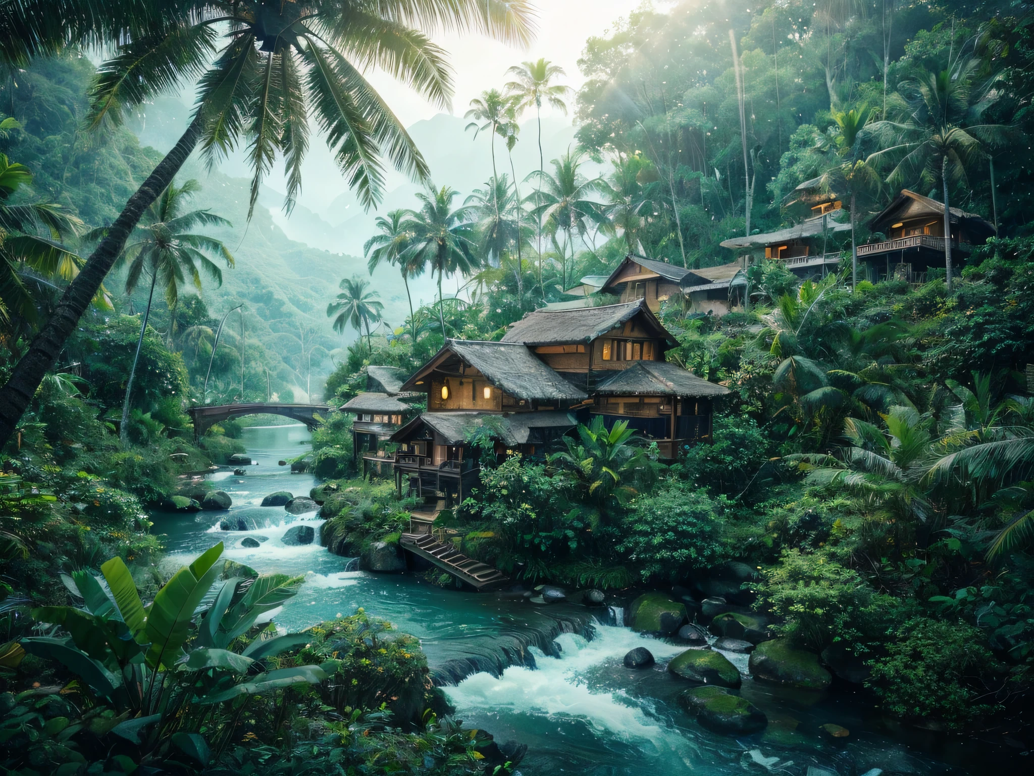Filipino landscape, cinematic lighting, depth of field, bokeh, realism, photorealistic, hyperrealism, professional photography, uhd, dslr, hdr