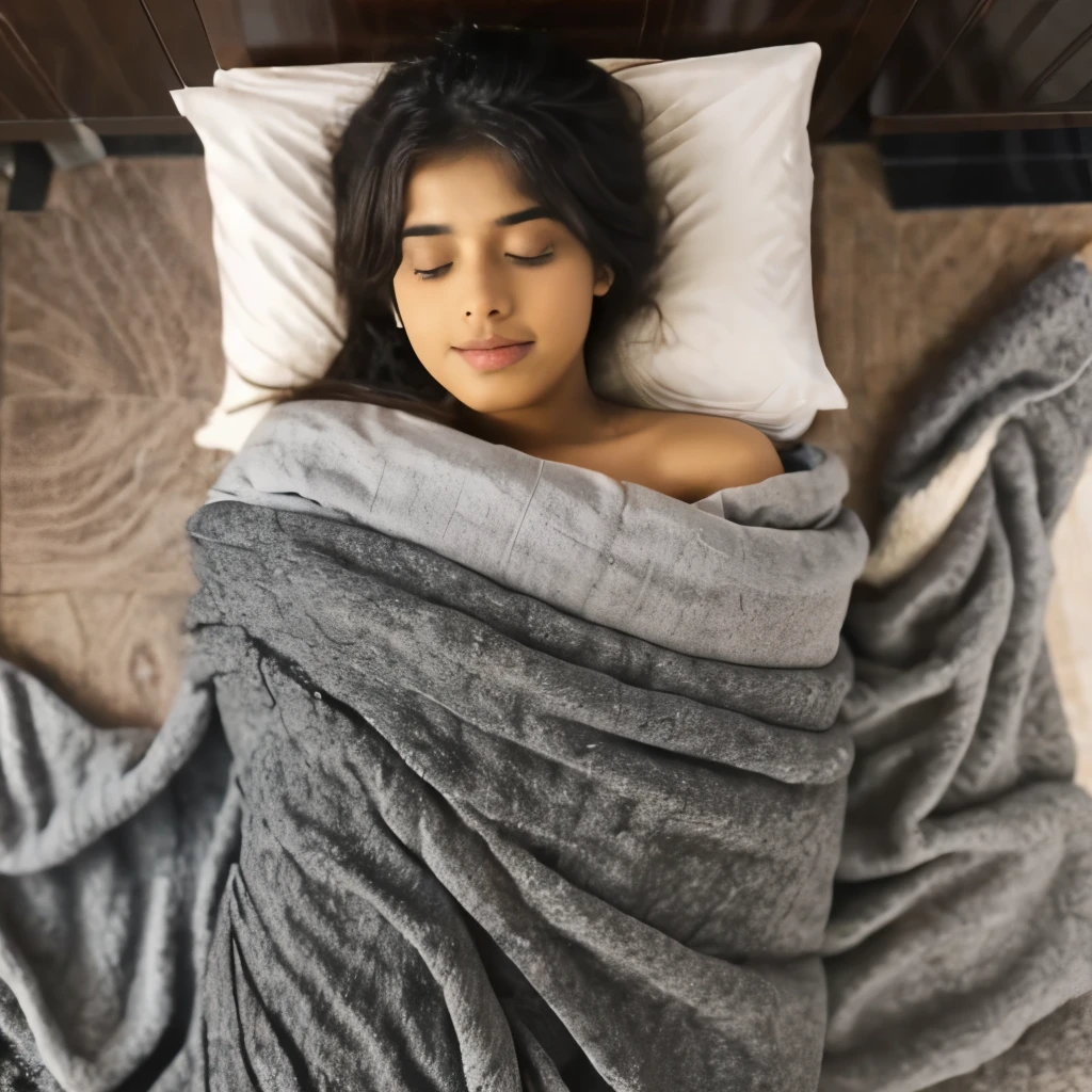 An indian girl sleeping naked and cover up his body with blanket 