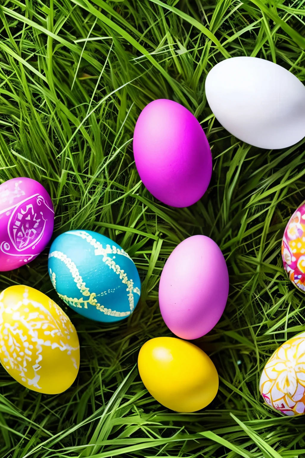 Ukrainian-style Easter Eggs in the grass.