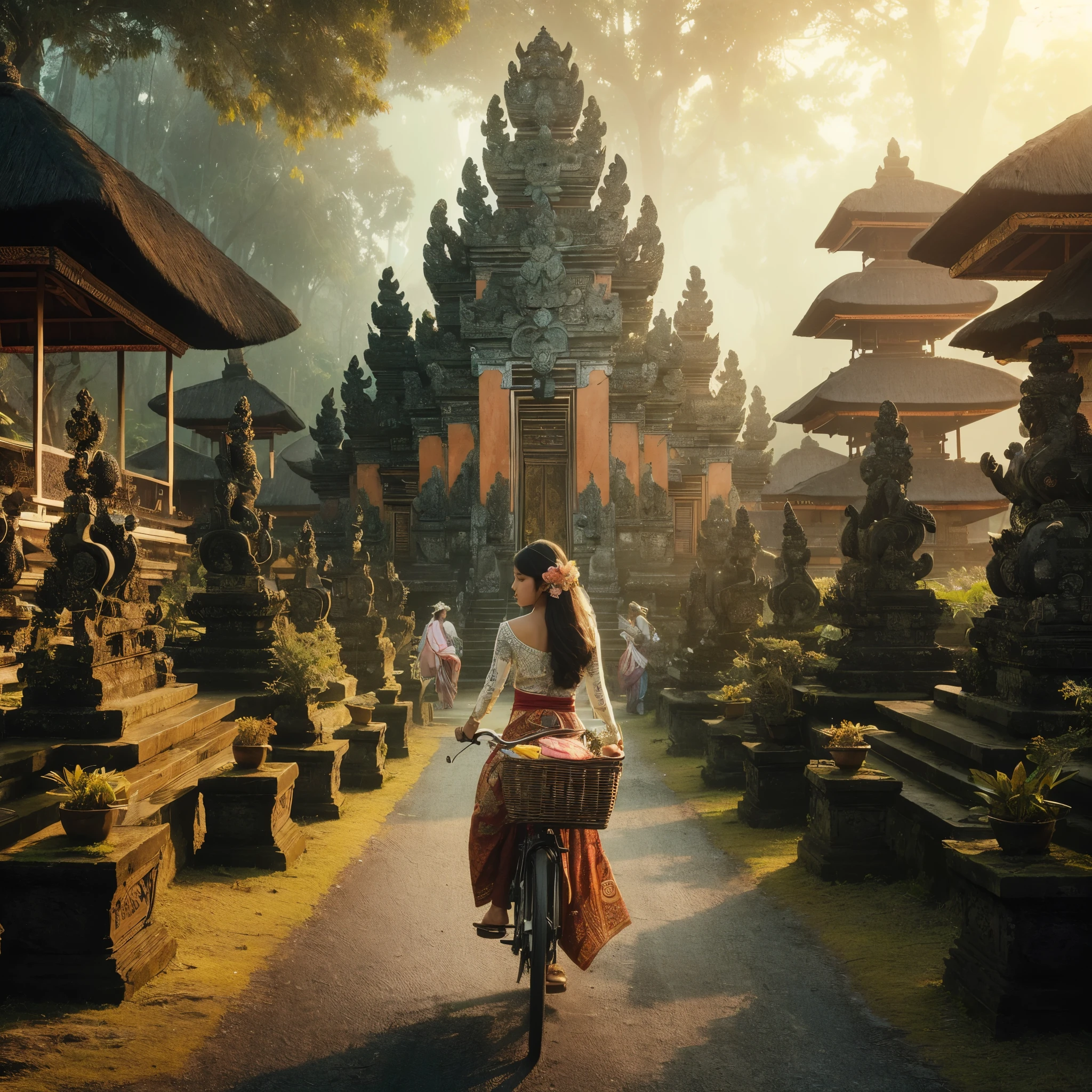 generate a traditional girl wearing kebaya standing in front of candi, beautifull sky, sunlight, beautifull clouds, beautifull panorama,beautifull mountain, people background, masterpiece, best quality:1.2),(8k,highres,RAW photo,realistic,photo-realistic:1.3),(detailed skin texture,detailed cloth texture,beautiful detailed face:1.25),professional lighting,photon mapping,beautiful soft light,radiosity,physically-based rendering,raytracing, model shoot style, model shoot style, (extremely detailed CG unity 8k wallpaper), full shot body photo of the most beautiful artwork in the world, (((nsfw))), (((nude))), (((naked))), (((nipples)))