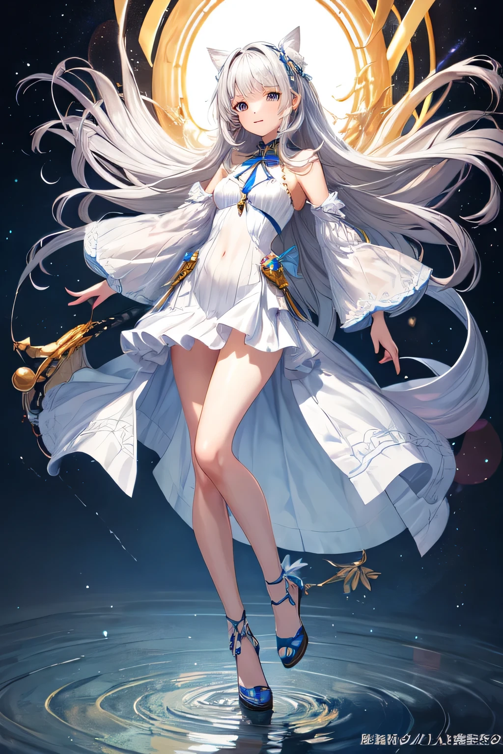 woman with medium-long silver hair、Cute character style full body portrait。
