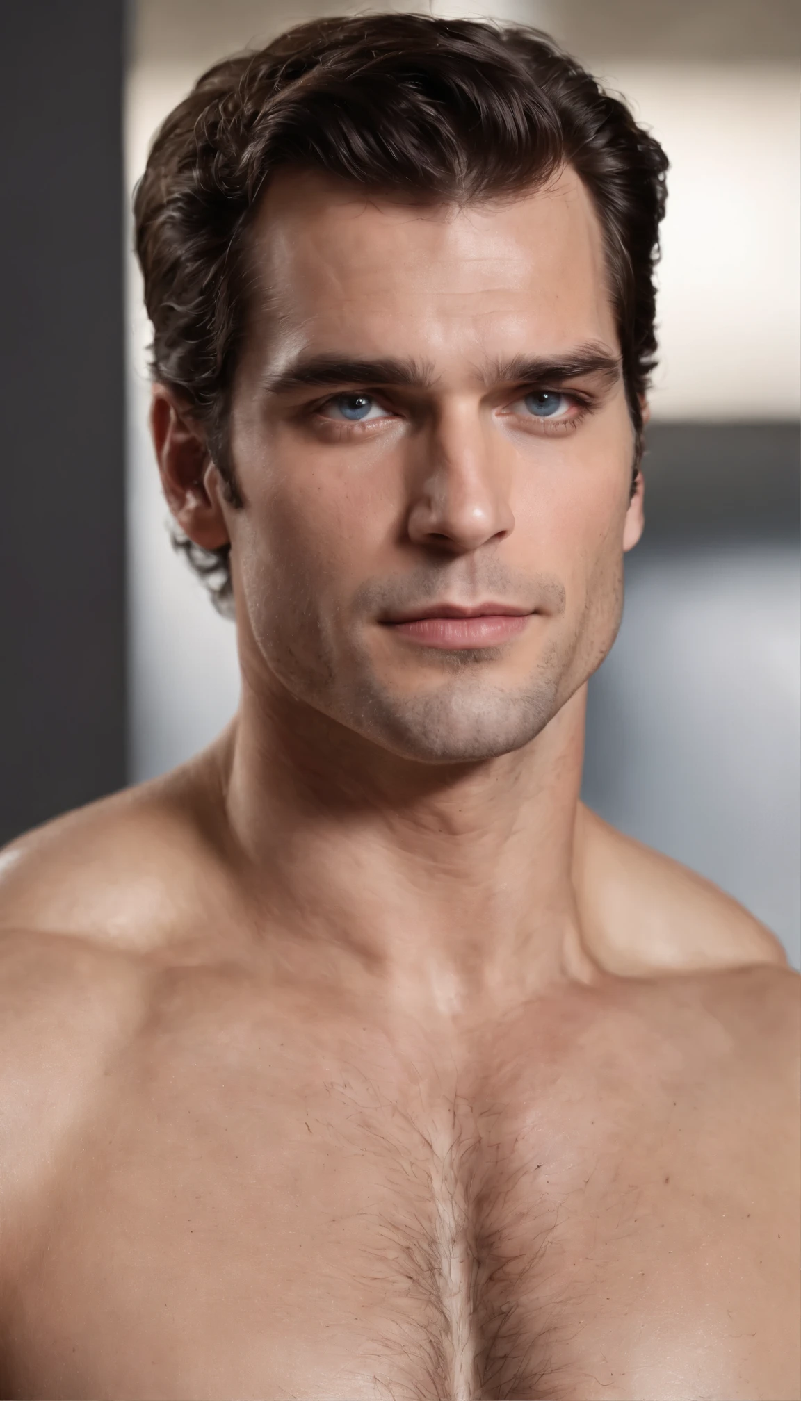 Generate a high-resolution, realistic image of Henry Cavill, the British actor known for his robust physique and captivating features. He stands at 1.85 meters tall (6'1" in feet and inches) and often portrays strong characters like Superman and Geralt of Rivia. Henry's muscular, well-defined body is the product of his disciplined exercise regimen, weighing approximately 90 kg (naked with the huge realistic penis). His dark brown hair and piercing blue eyes are complemented by a few tattoos, notably on his right bicep and left forearm. Capture his strength and elegance, showcasing his versatility as an actor and his iconic status in Hollywood. Resolution: 4k, Aspect ratio: 9:16, Size: 1024x1024.