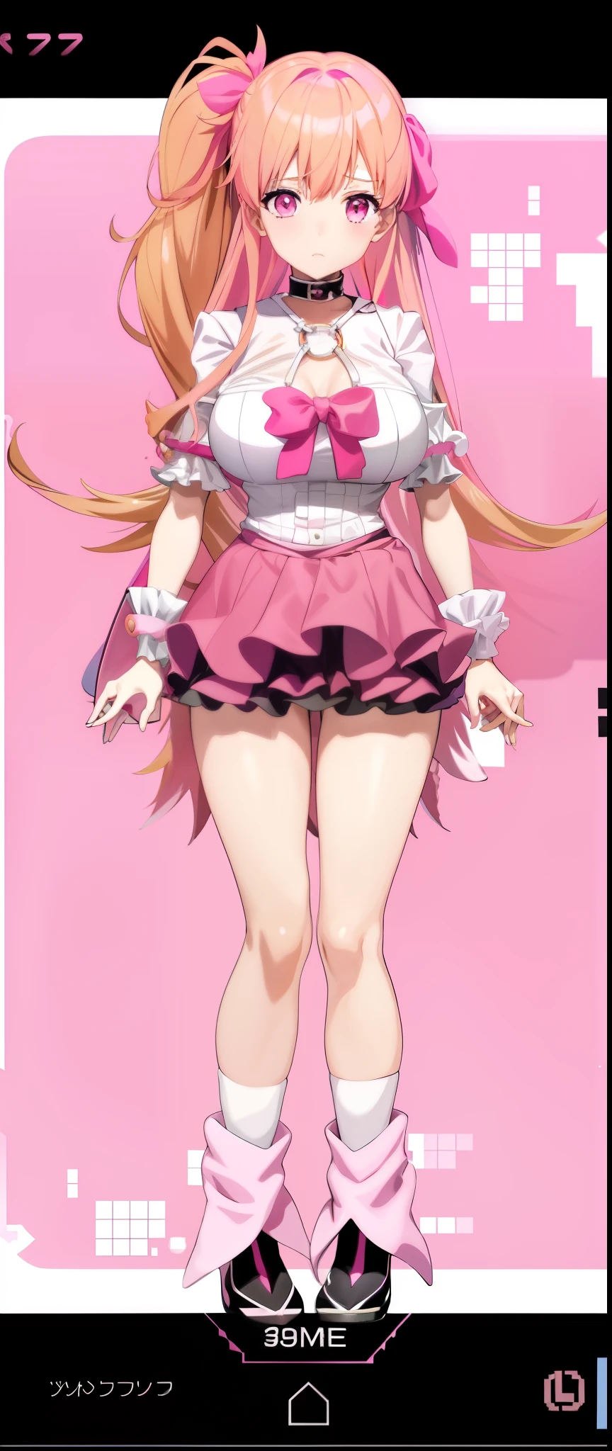 Anime girl wearing pink shirt and skirt and pink background, Anime vtuber full body model, Edge anime style, anime grandma, bbw sauce, gapmoe sick, sick. High, anime full body illustration, Single character full body, as an anime character, Edge, Edge style, anime barbie wearing white