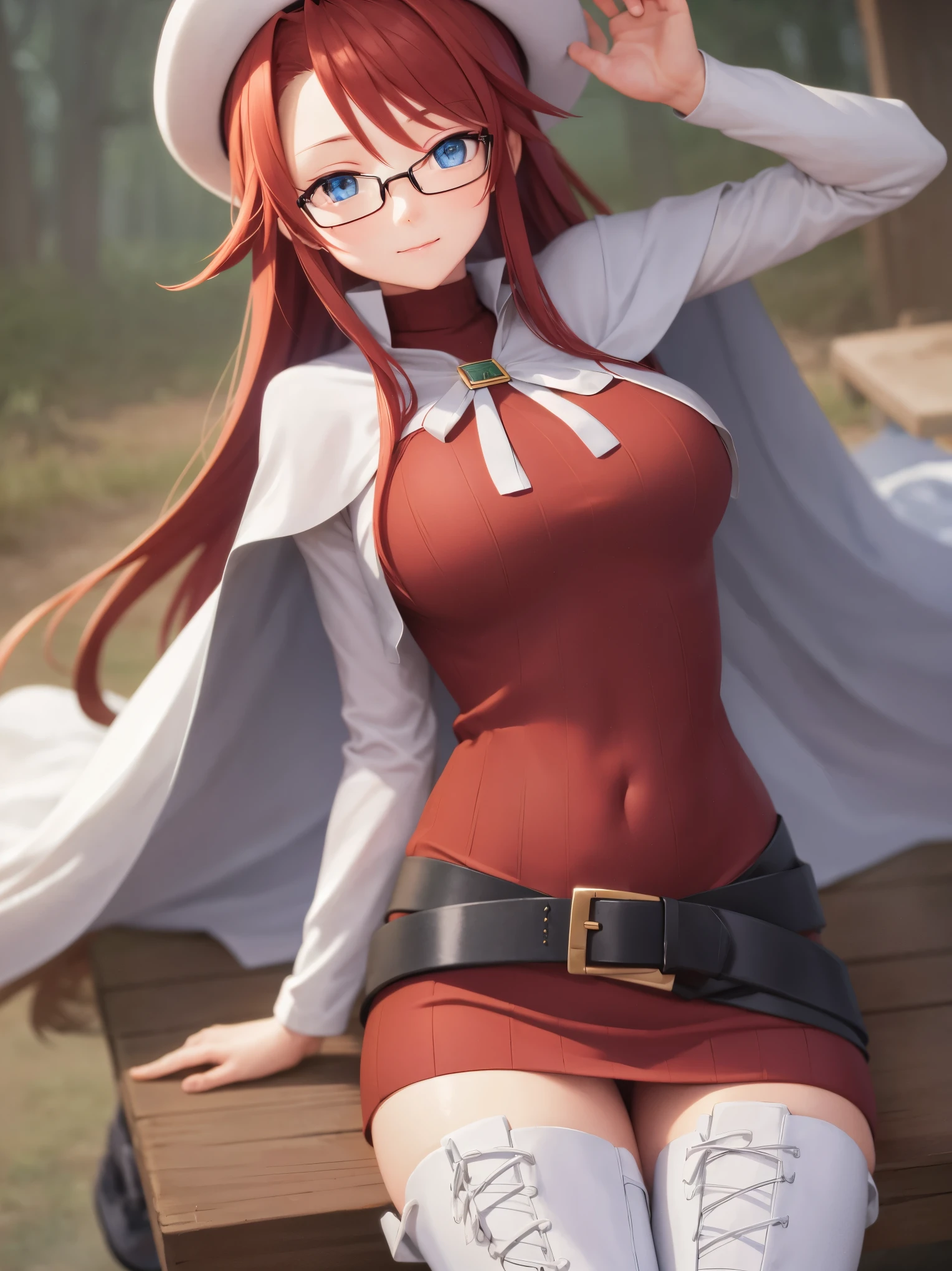 summonnightaty, aty, long hair, blue eyes, red hair, beret, hat, glasses,
BREAK long hair, thighhighs, hat, dress, boots, glasses, belt, cape, sweater, zettai ryouiki, beret, thigh boots, white footwear, ribbed sweater, loose belt,solo,
BREAK outdoors, fantasy_town,
BREAK (masterpiece:1.2), best quality, high resolution, unity 8k wallpaper, (illustration:0.8), (beautiful detailed eyes:1.6), extremely detailed face, perfect lighting, extremely detailed CG, (perfect hands, perfect anatomy),covered_nipples,covered_navel,light_smile ,(half_eyes:1.4),sword,armpit,sleepy,sitting_on_the_barrel,barrel,red_sweater,apart_legs,