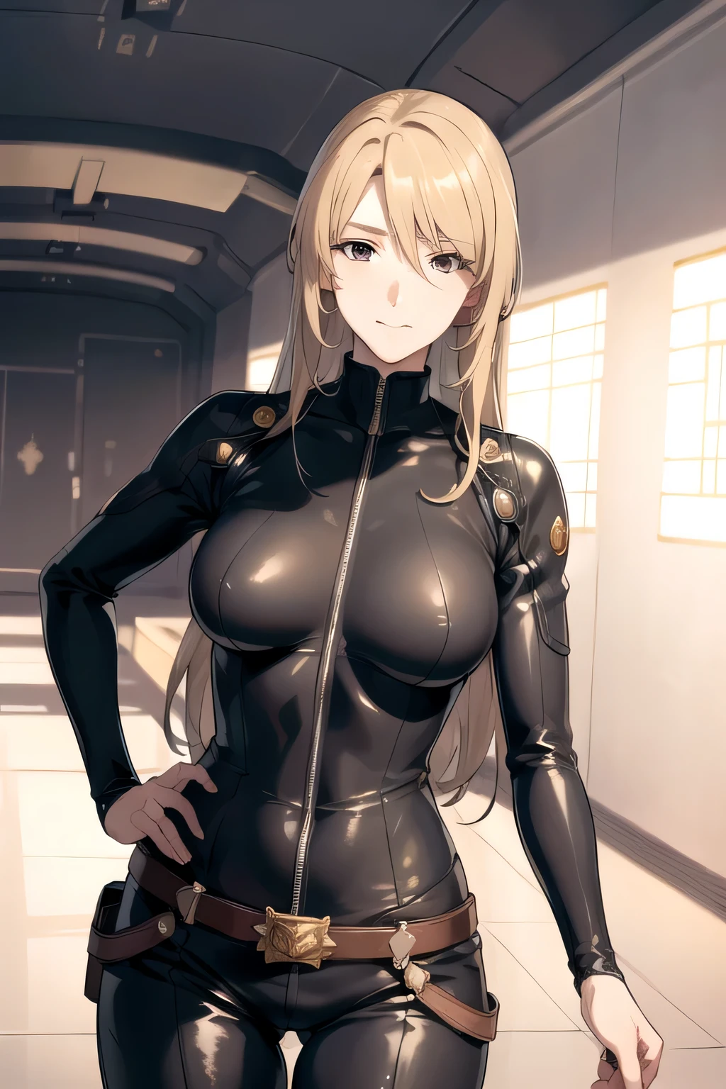 (((best quality))), (((masterpiece))), (((detailed))),
MoriYuki,
solo, closed mouth, light smile,
blonde hair, long hair, (brown eyes), (best quality eyes)
MoriBodysuit, yellow bodysuit, belt,
standing, looking at the viewer, from back,
science fiction, cockpit, starry sky, big breasts, thighs