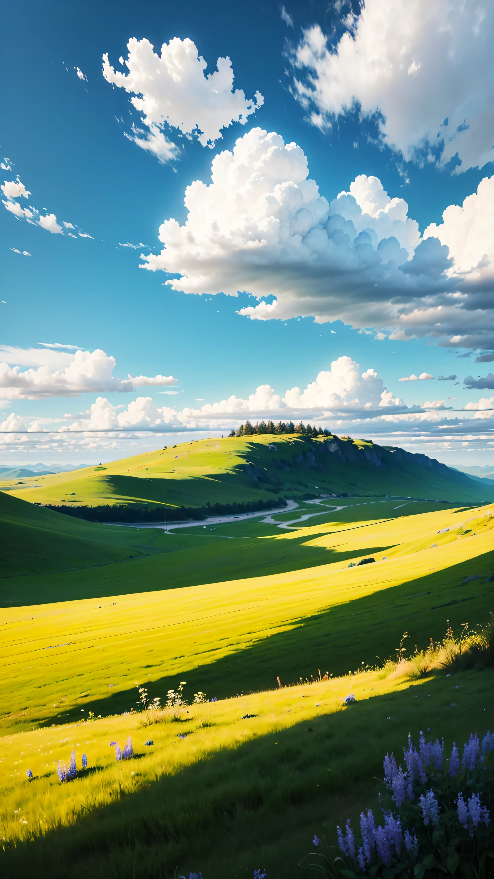 grassland，Blue sky and white clouds