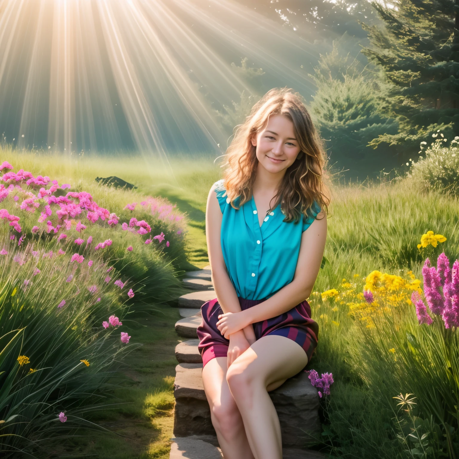 dunstiger Dachboden, divine rays, Sommersprossen, beautiful, sommersprossige, engelsgleiche, viktorianische, zerzauste, blonde, kurvige Frau, Stil von David Hamilton, summer, feucht, Hintergrundbeleuchtung, goldene Stunde, atemberaubend, im staubigen Dachboden, soaked jeans, hazy nebelig etheral morning, detailliertes Gesicht, detailed symmetrical circular iris, realistisch, stunning realistisch photograph, octane render, aufwendig detailliert, filmisch, zerzauster, knapper Stoff, humid, bare, ausgesetzt, Boxer-Shorts, detailliertes Gesicht, nebelig, verschwitzt, divine rays, Dunst, atmospheric, Fotojournalismus, busy background, volumetrische Beleuchtung, Neoexpressionismus, Kunstfotografie, herrliche Stimmung, dunstiger Morgen, surrounded by flowers and petals, Sonnenstrahlen auf der Haut, verschwitzt, lange Haare, ultrarealistisch