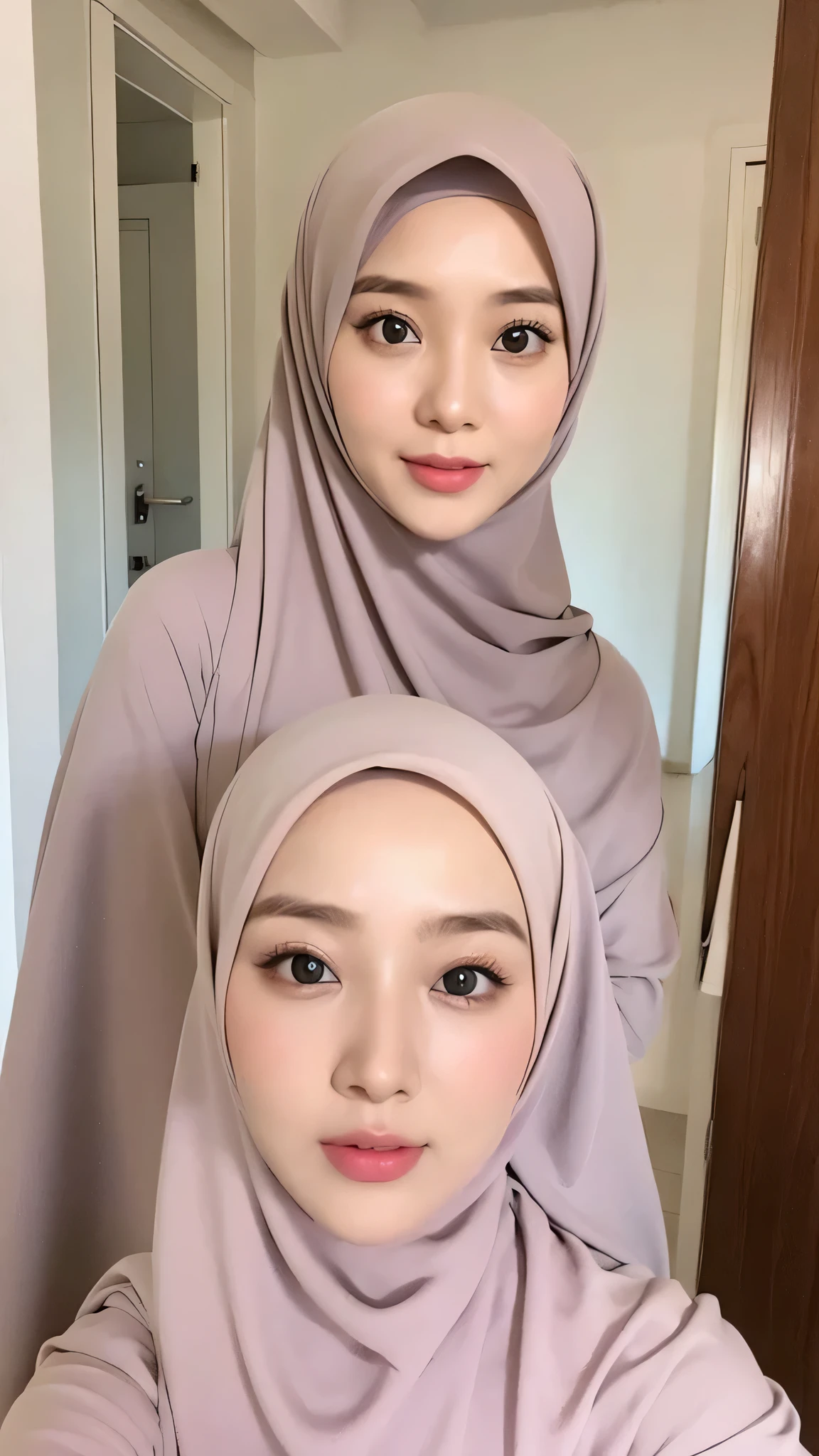 Beautuful Women、hijab, indonesian, a room、selfee、White Room、The face is cute、Vanrak Ayyans appears. beautiful、alone