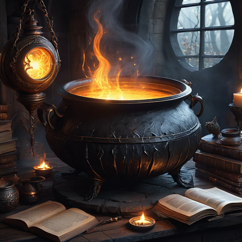 (best quality:1.2,ultra-detailed,realistic:1.37),monster,behemoth,demonic presence,magic,levitating cookbook,central eye, enormous eye,sinister,cauldron,fire,adventurers,caged,Dungeons&Dragons,menacing,shadowy,restrained,magical aura,creepy atmosphere,ominous,spellbound,mystical,enchanted,spell-casting,monstrous,dark fantasy,dimly lit,struggling,wizardry,unearthly,hovering,menacing presence,enchanting recipe,sorcery,spells,conjured,terrifying magics,runic symbols,mythical,mysterious,unleashing power