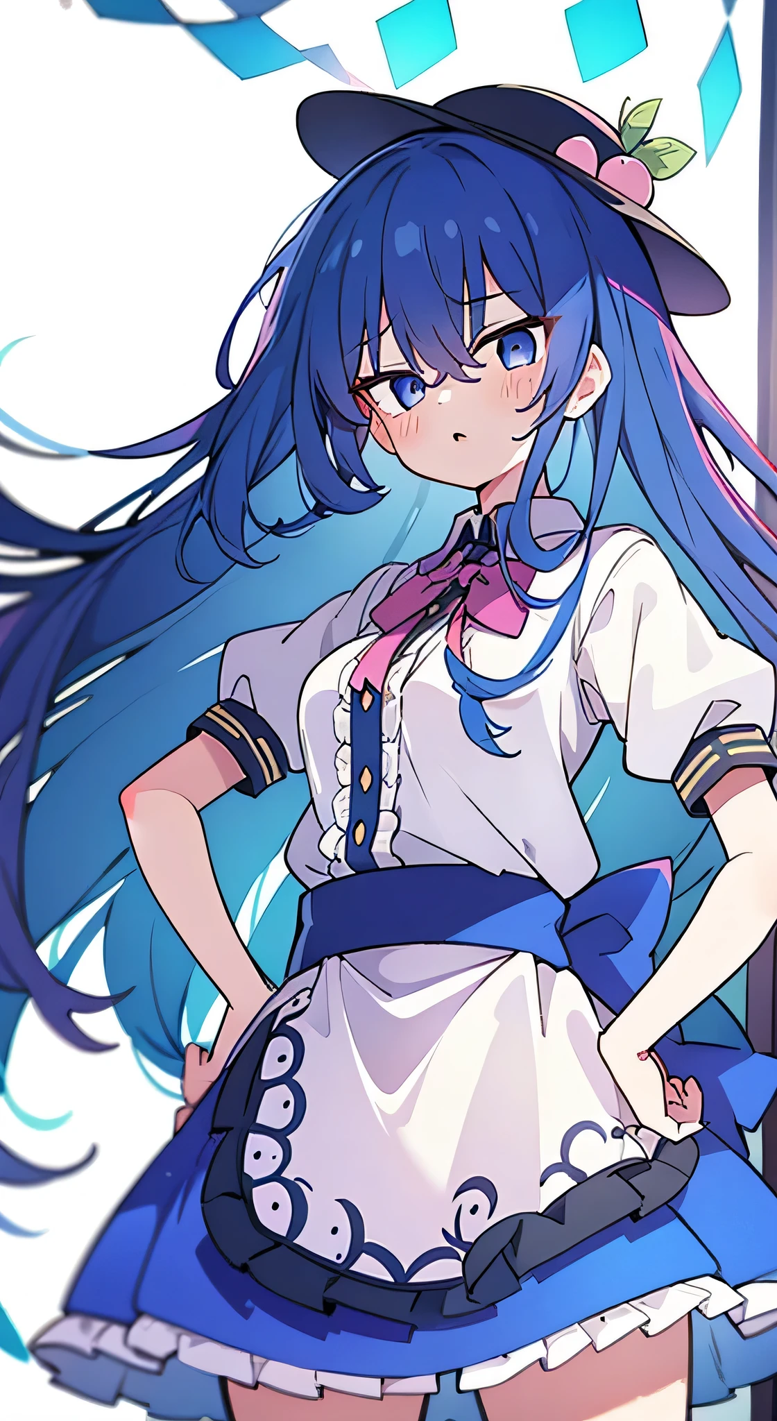 (masterpiece),best quality, expressive eyes, perfect face, 1girl,
big breasts, H cup, Good breasts, Put your hands on your waist,Fair, Gorgeous,japanese manga,girl,Laura,young angel, blue hair, blue haired,tent , tent chest, tent breast, floating clothes,grab your waist, grab your waist, hands on hips , hands on hips，flat chest，bad milk，Nagiko Fujisaki，blue hairs，long, straight hair，long hair，