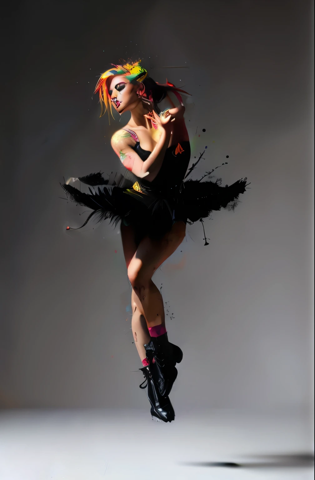 woman in dance boots art, dance punk, color splash, splatter color