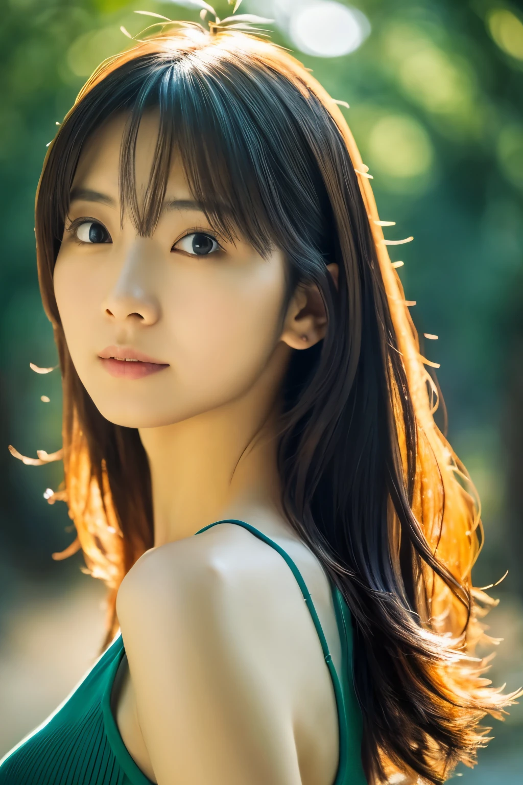 masterpiece, highest quality, 8k, 20th Generation, (Large Breasts:1.2), cute, alone, sad, close, cute, Girlish, Delicate girl, Pure beauty, RAW Photos, Professional photography, Portraiture, Soft Light, Professional Lighting, Backlight, Upper Body, avert your eyes, Sophisticated, Film Grain, (Eyes and facial details:1.0), Beautiful straight hair, Medium length hair swaying in the wind, Silk blouse,