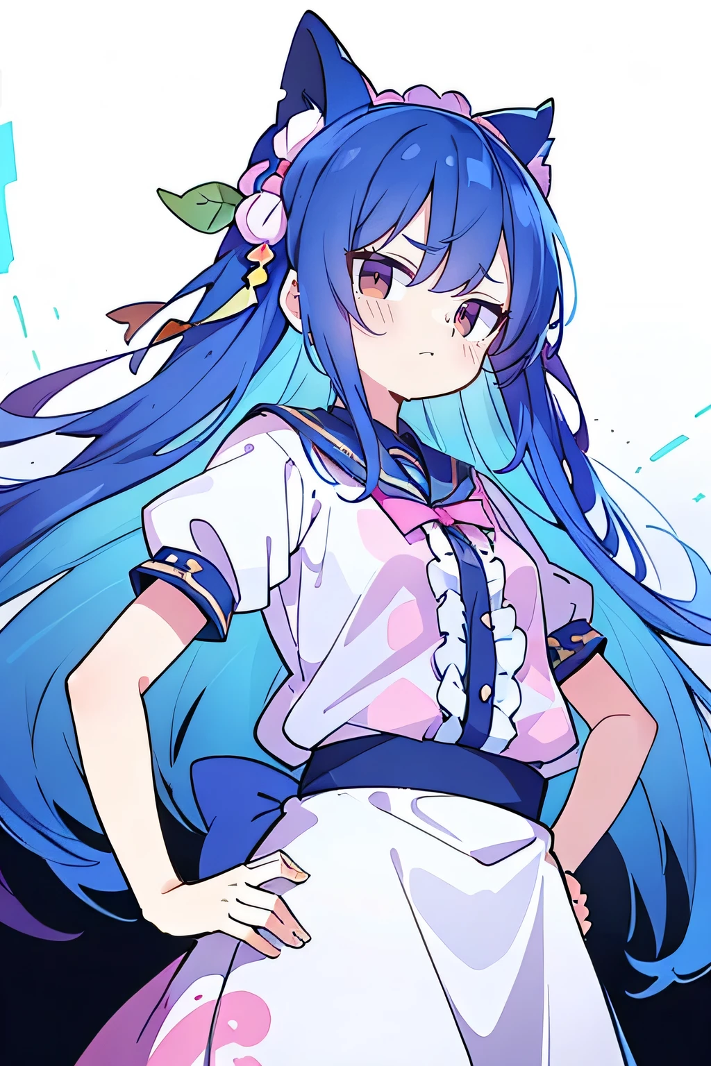 (masterpiece),best quality, expressive eyes, perfect face, 1girl,
Put your hands on your waist,fair, Gorgeous,Japanese cartoons,girl,lola,Hina Angel, blue hair, blue haired, floating clothes,Grab your waist, Grab your waist, hands on hips , hands on hips,flat chest