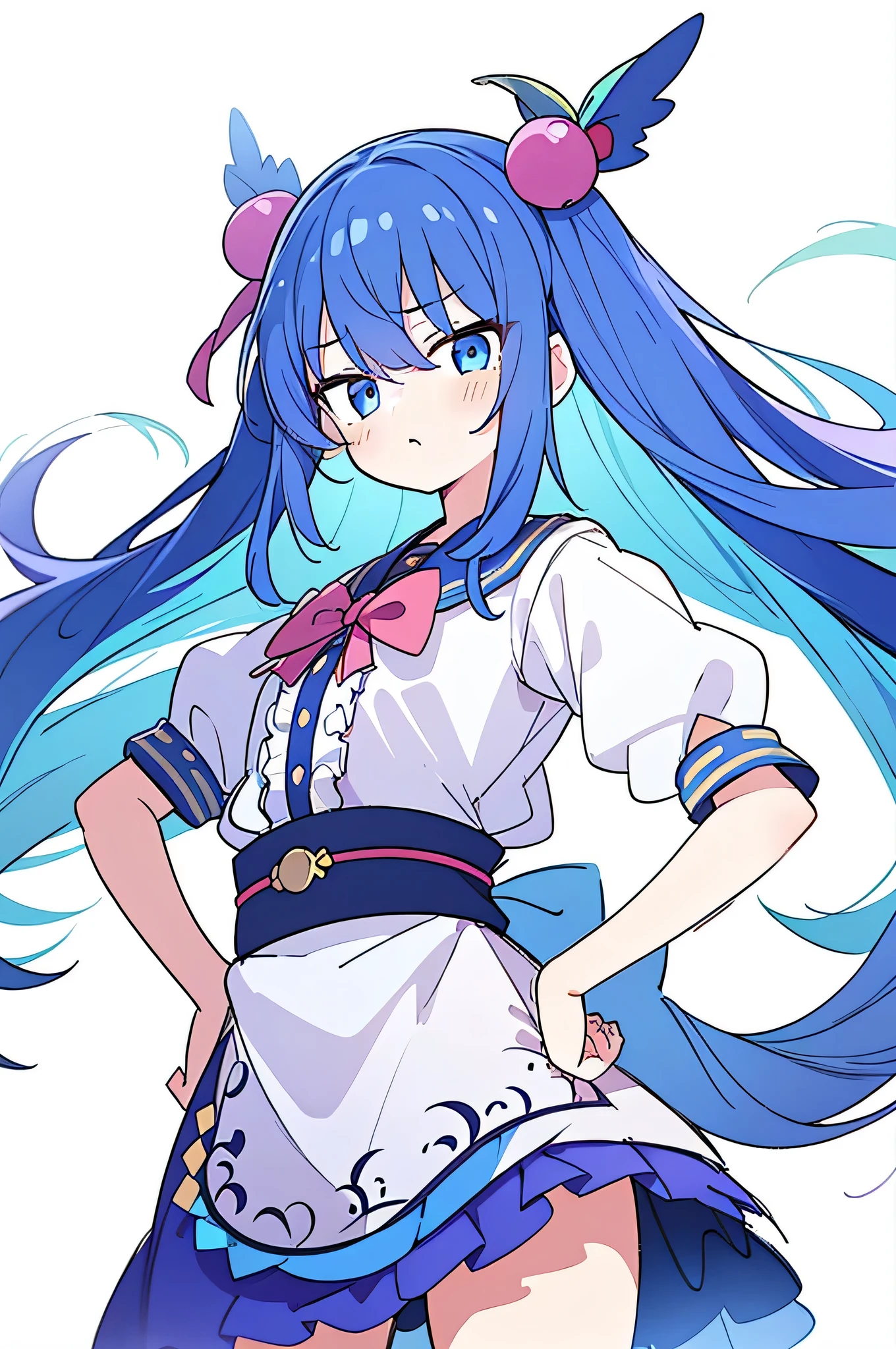 (masterpiece),best quality, expressive eyes, perfect face, 1girl,
Put your hands on your waist,fair, Gorgeous,Japanese cartoons,girl,lola,Hina Angel, blue hair, blue haired, floating clothes,Grab your waist, Grab your waist, hands on hips , hands on hips,flat chest