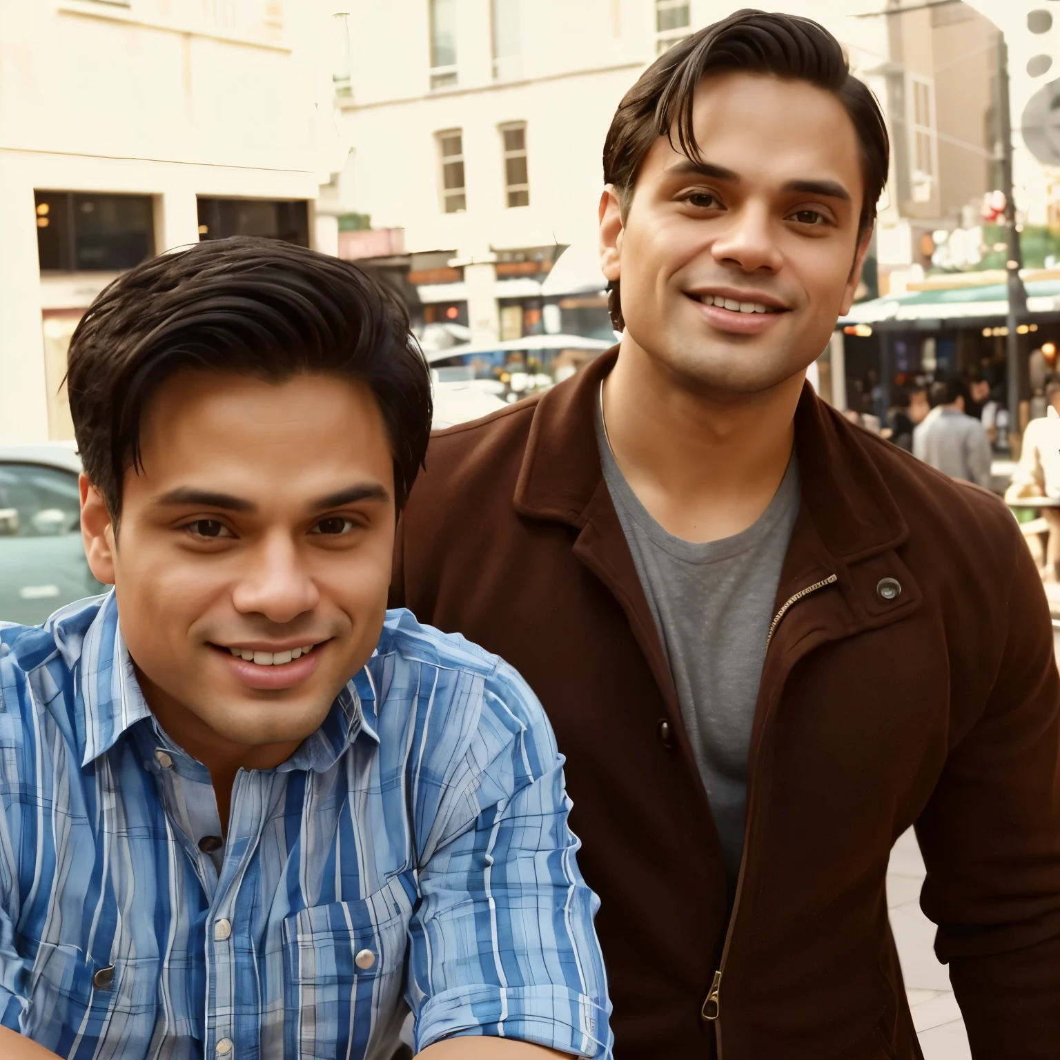 (Best quality, 8k, 32k, Masterpiece, UHD:1.2)  "Generate an image featuring a chubby Filipino man with short black hair and eyeglasses, standing next to a celebrity ladies of Sebastian Stan ((Sebastian Stan)). Both individuals are posing together and smiling as if taking a selfie.

Ensure that the chubby Filipino man's appearance is depicted accurately, with attention to his facial features and physique. Emphasize his friendly and jovial demeanor through his expression and body language.

The celebrity should be recognizable and exude a sense of warmth and approachability. Depict them in stylish attire suitable for a casual gathering or event.

Create a backdrop that complements the setting, such as a trendy urban environment or a bustling public space. Incorporate elements that enhance the scene's jovial atmosphere, such as colorful decorations or festive lighting.

Capture the interaction between the two individuals authentically, conveying a sense of camaraderie and shared enjoyment."