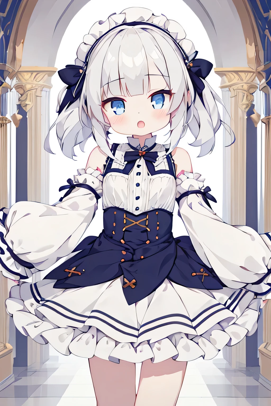 1 girl, frilly dress, (Sleeves extend beyond wrists, Sleeves extend beyond fingers), moesod, cheer