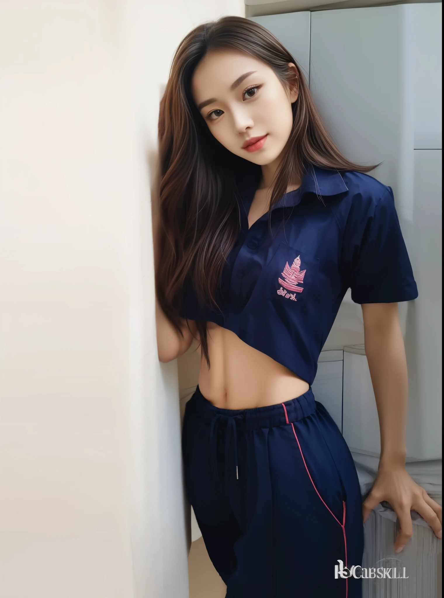 (best quality,10,10,height,Masterpiece:1.2),Special details,(realistic,Realistic picture,Realistic photos:1.37),1 Cute girl in the kitchen,shiny, skin shiny,only,smile softly,BDclothelue shirt:1.3)),short sleeve,shirt, Long pants.,(navy_long_track pants:1.1), ((Kitchen Background)),Dynamic angle,excited,Face focus,dynamic poses,from behind,focus on ass,Masterpiece, best quality, ultra realistic, Too many details, 8k resolution, raw photos, Sharp focus, ((Navy blue shirt:1.1)), short sleeve, long route, perfect body, 2 mature women, 18 years old, Cinema-grade lighting system,blue sweatpants,exercise cloth,correct anatomy,perfect body, correct body, Sharp face, Correct body anatomical, full body, realistic gestures, long-haired, realistic poses,Wear long shorts...........................,The legs are long.,Good shape,carved girl, Slender figure, model, Good shape, beautiful body,blue sweatpants, two girls kissing