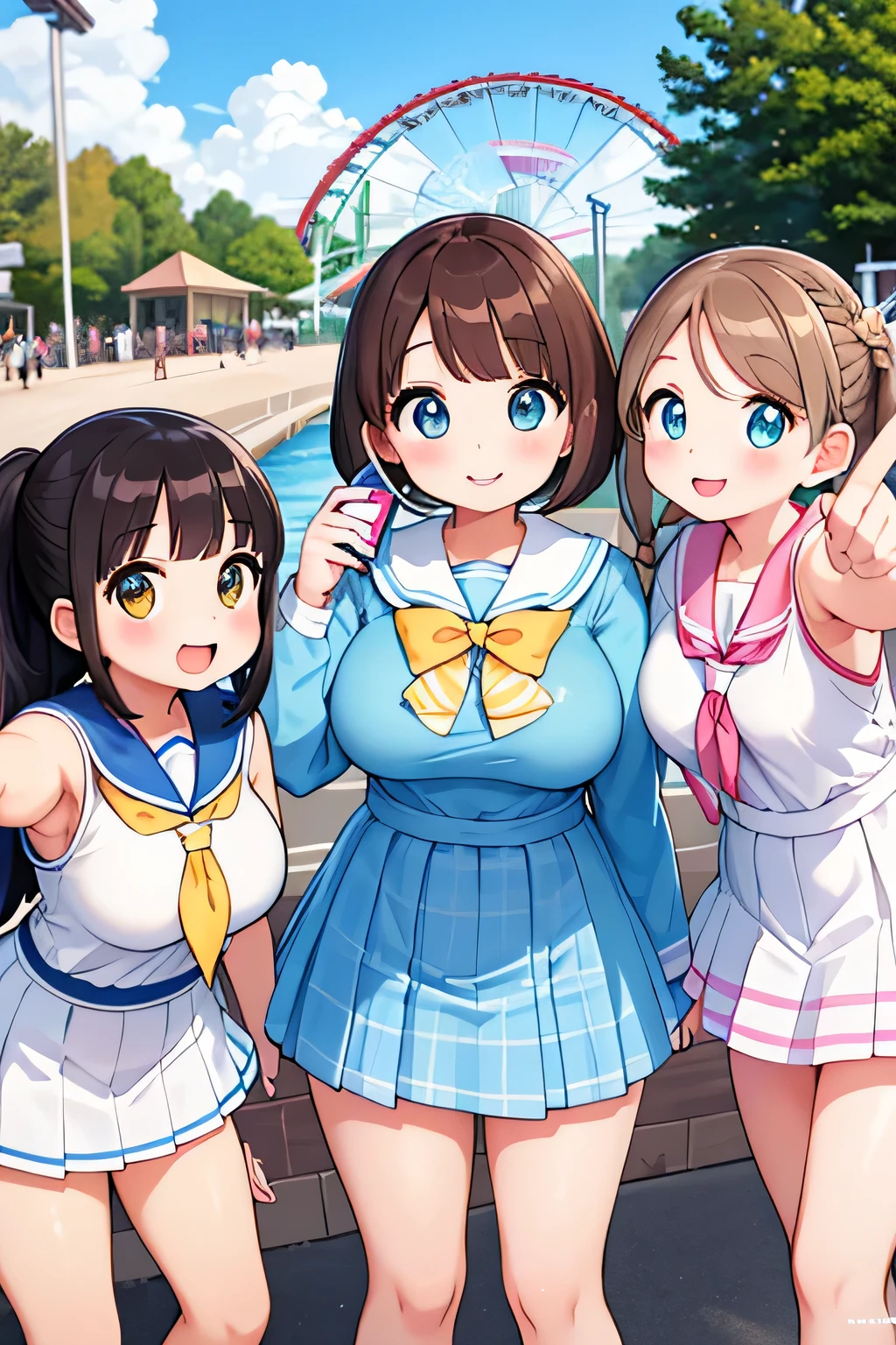 6girls, pov, paizuri, 1boy, penis between the breasts, breasts squeezed together, , cleavage, wet penis, , ,, , 1boy, penis between the breasts, breasts squeezed together, room, assisted, cheering, sweat, looking on the the Penis, cheerleader, pom-poms, cleavage,
