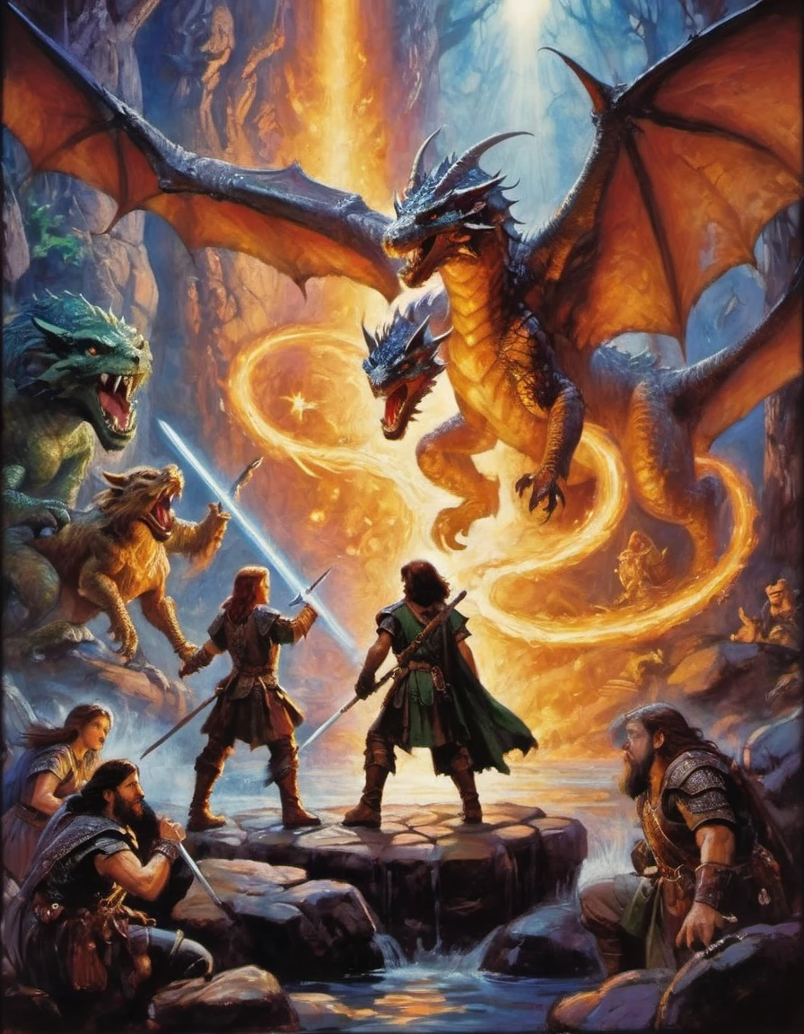 "Dungeons And Dragons" is an amazingly beautiful and very detailed movie poster ((Drew Struzan style)) , ((masterprise, best quality)), HDMI, --AR 6:1152 PXL