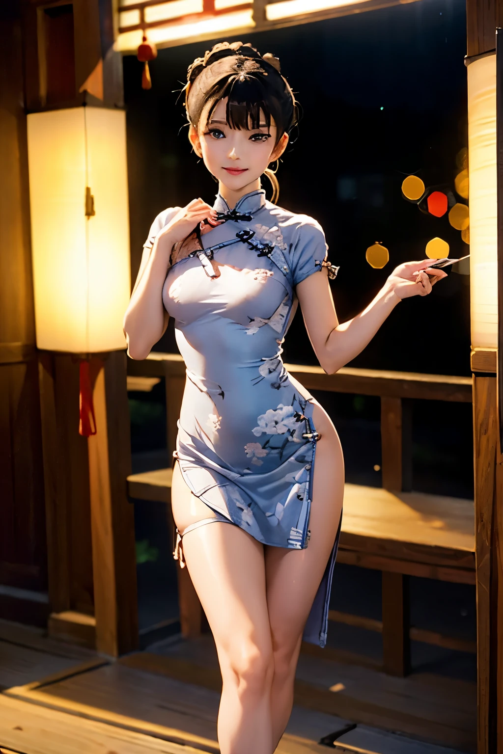 masterpiece、high resolution、((China dress:1.3)) 、mini skirt、Chinese service、Chunli、Chunli、((small breasts 1:1.3))、((small breasts))、(A cup bust)、((small tits:1.3))、Elegant and beautiful texture、RAW photo、16K、(Bokeh:1.3)、
35 years old、Japanese、beautiful face、(bright smile:1.1)、juicy lips 、Super detailed、High resolution、one girl、Full body Esbian