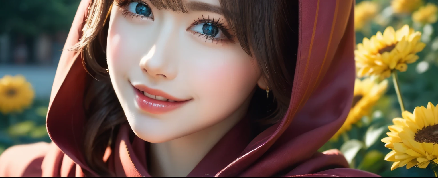 red hijab,beautiful detailed dress,gorgeous eyes,soft lips,joyful expression,flower garden background,shimmering sunlight,medium:oil painting,ultra-detailed,realistic,professional,vivid colors,warm color tones,soft lighting