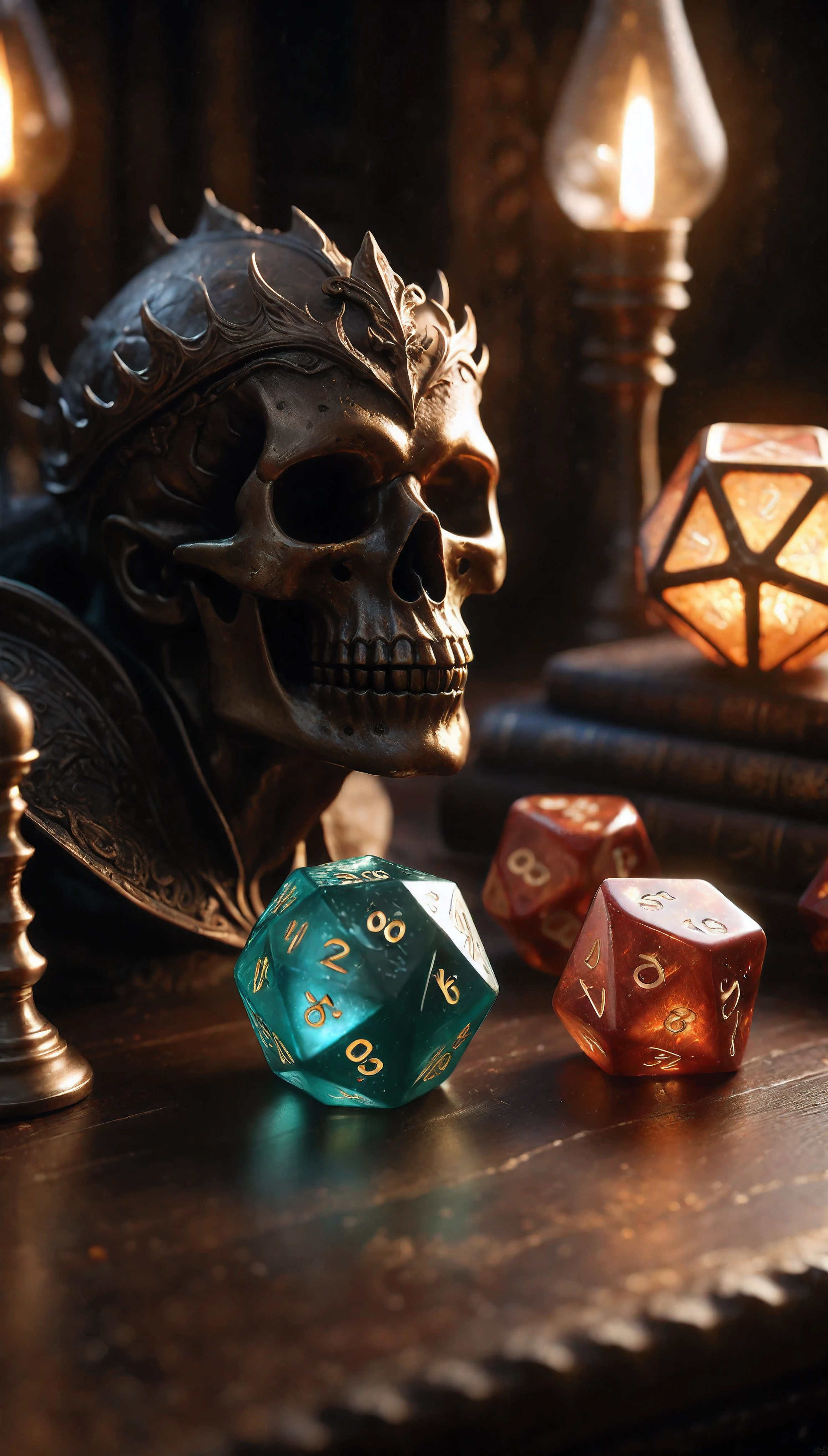 ((Masterpiece in maximum 16K resolution):1.6),((soft_color_photograpy:)1.5), ((Ultra-Detailed):1.4),((Movie-like still images and dynamic angles):1.3). | (Macro shot cinematic photo of a DnD table), (DnD tabletop map), (DnD dice), (macro lens), (DnD bookshelf), (DnD Posters), (luminous object), (DnD room), (shimmer), (aesthetic DnD vase), (visual experience),(Realism), (Realistic),award-winning graphics, dark shot, film grain, extremely detailed, Digital Art, rtx, Unreal Engine, scene concept anti glare effect, All captured with sharp focus. | Rendered in ultra-high definition with UHD and retina quality, this masterpiece ensures anatomical correctness and textured skin with super detail. With a focus on high quality and accuracy, this award-winning portrayal captures every nuance in stunning 16k resolution, immersing viewers in its lifelike depiction. | ((perfect_composition, perfect_design, perfect_layout, perfect_detail, ultra_detailed)), ((enhance_all, fix_everything)), More Detail, Enhance.
