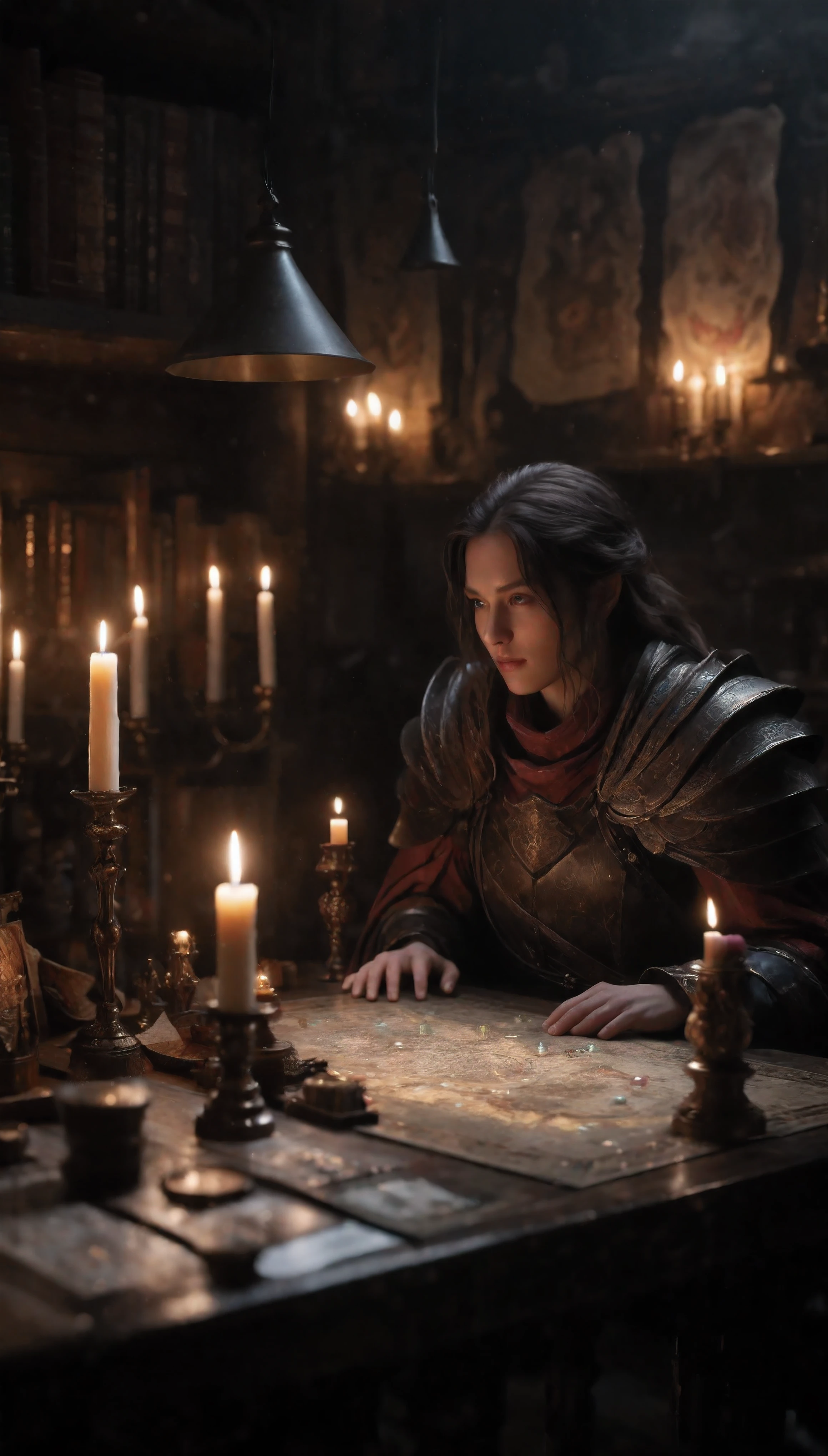 ((Masterpiece in maximum 16K resolution):1.6),((soft_color_photograpy:)1.5), ((Ultra-Detailed):1.4),((Movie-like still images and dynamic angles):1.3). | (Macro shot cinematic photo of a DnD table), (DnD tabletop map), (DnD dice), (macro lens), (DnD bookshelf), (DnD Posters), (luminous object), (DnD room), (shimmer), (aesthetic DnD vase), (visual experience),(Realism), (Realistic),award-winning graphics, dark shot, film grain, extremely detailed, Digital Art, rtx, Unreal Engine, scene concept anti glare effect, All captured with sharp focus. | Rendered in ultra-high definition with UHD and retina quality, this masterpiece ensures anatomical correctness and textured skin with super detail. With a focus on high quality and accuracy, this award-winning portrayal captures every nuance in stunning 16k resolution, immersing viewers in its lifelike depiction. | ((perfect_composition, perfect_design, perfect_layout, perfect_detail, ultra_detailed)), ((enhance_all, fix_everything)), More Detail, Enhance.