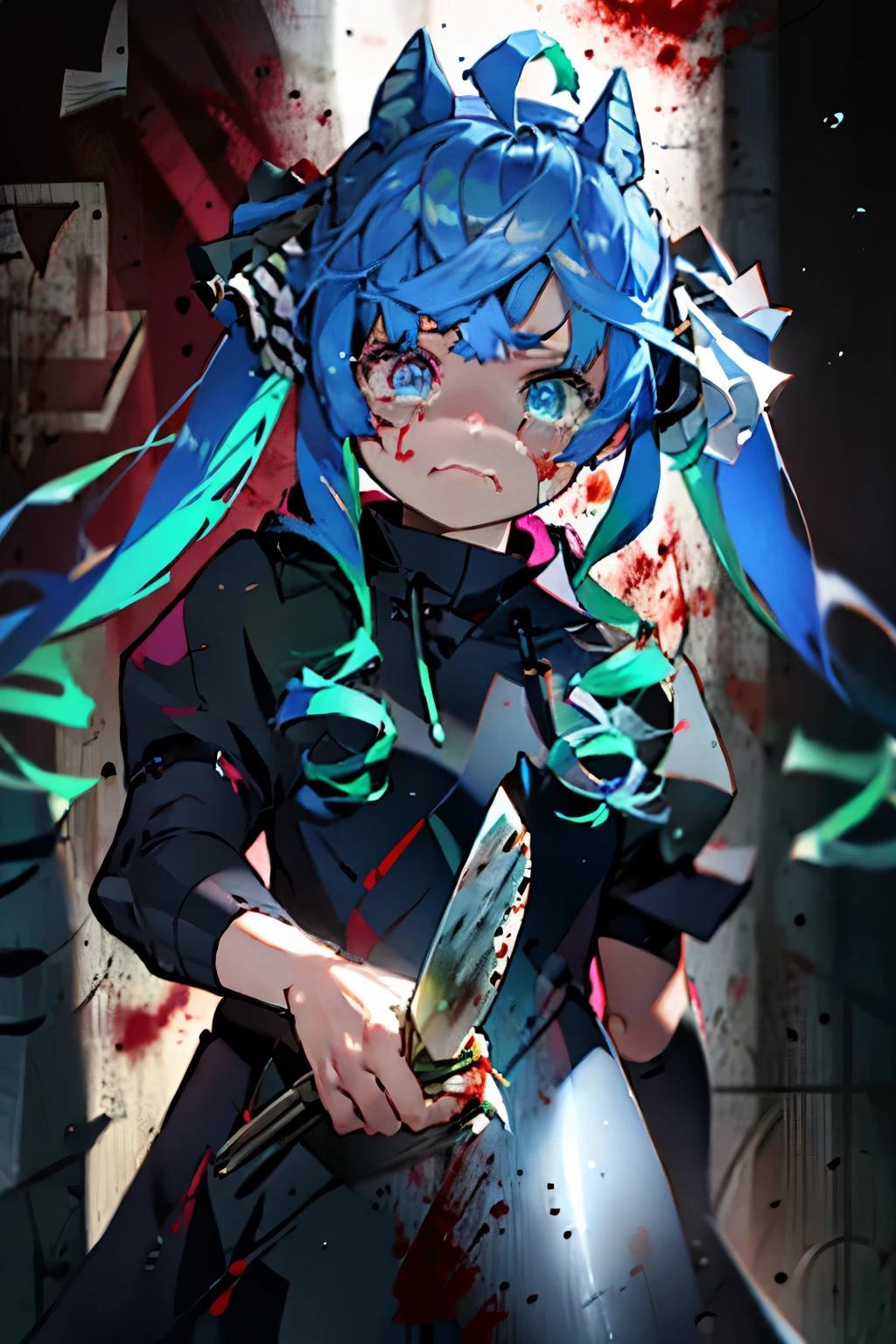 (knife)、(twin tails)、Blood、((sad face))、tears