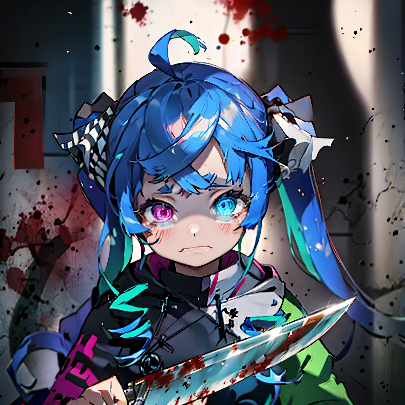 (knife)、(twin tails)、Blood、((sad face))、tears