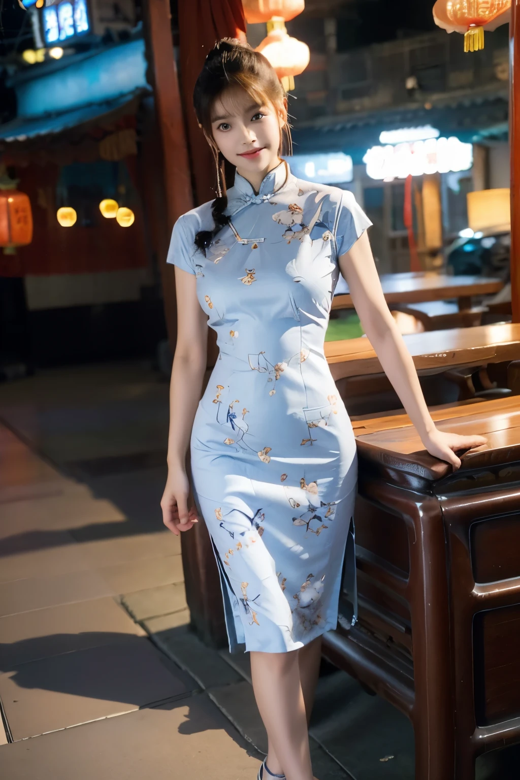 masterpiece、high resolution、((China dress:1.3)) 、mini skirt、high kick、Chinese service、Chunli、Chunli、((small breasts 1:1.3))、((small breasts))、(A cup bust)、((small tits:1.3))、Elegant and beautiful texture、RAW photo、16K、(Bokeh:1.3)、
35 years old、Japanese、beautiful face、(bright smile:1.1)、juicy lips 、Super detailed、High resolution、one girl、Full body Esbian