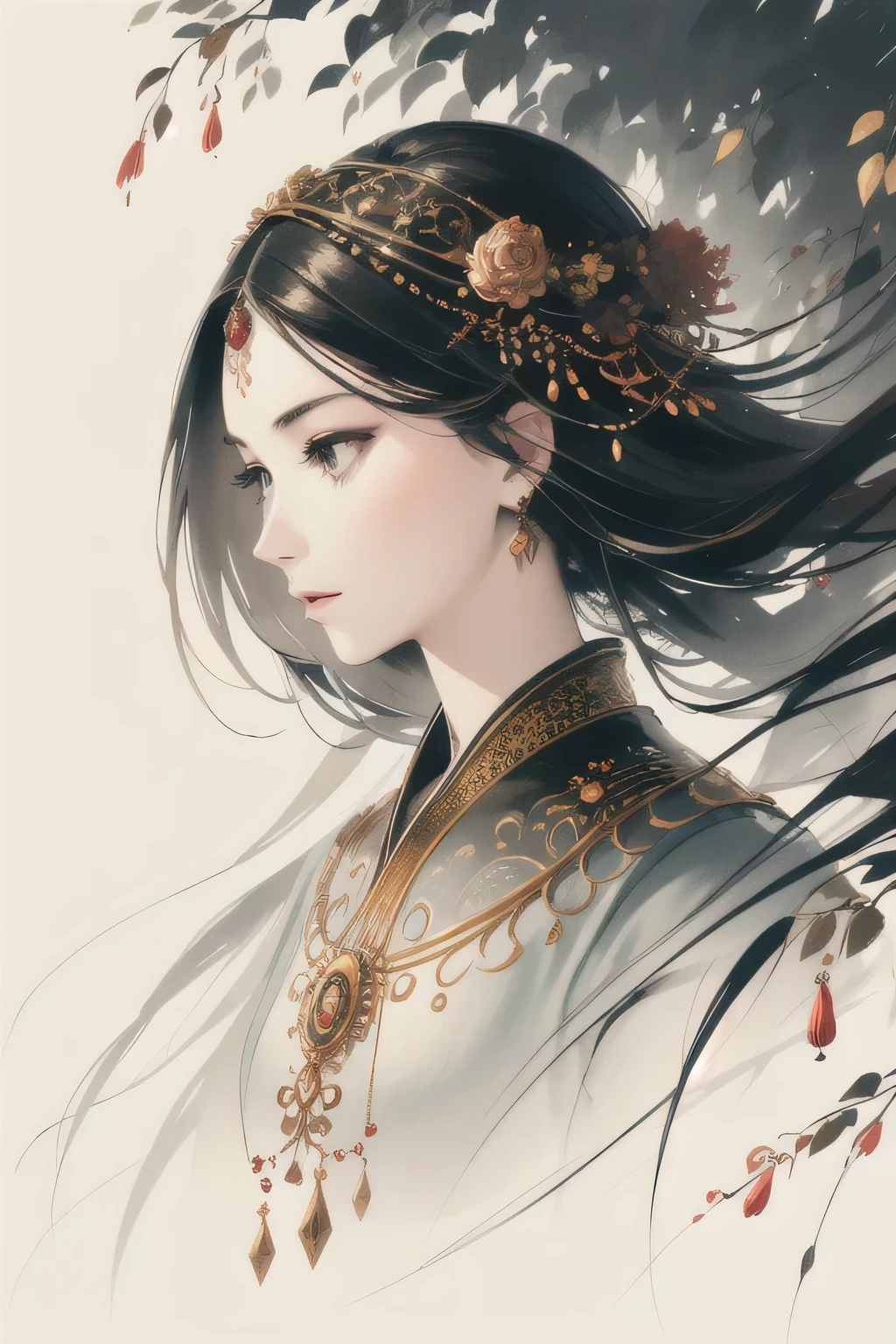 (masterpiece, top quality, best quality, official art, Beautiful and beautiful:1.2), (1 girl), extremely detailed,(fractal art:1.3),Elegant,Clear facial features,clear outline,most detailed,Antique,whole body,Concept map,4k,whole body布料材质