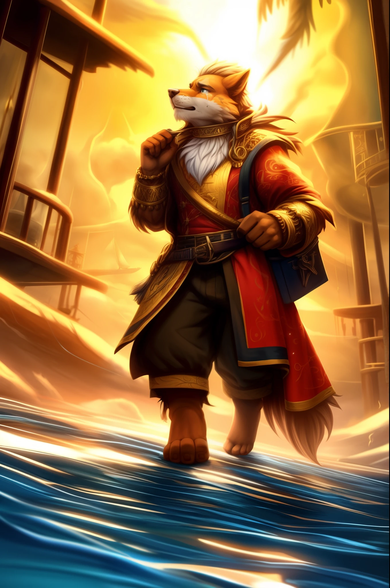 (((Barefoot furry character, full body, cinematic setting, male))) 

Masquerading as a man with a reason.
My charade is the event of the season
and if I claim to be a wise man, well
it surely means that I don't know.

On a stormy sea of moving emotion
tossed about I'm like a ship on the ocean.
I set a course for winds of fortune,
but I hear the voices say:

(Carry on my wayward son.)
(There'll be peace when you are done.)
(Lay your weary head to rest.)
(Don't you cry no more.)

BREAK, detailed background (modern lab), 8K, (masterpiece:1.5), intricate details, highly detailed, extreme detail, octane render, fine art, best quality, highres, (detailed face:1.5), ((full_body)), UHD, (((perfect hands)))