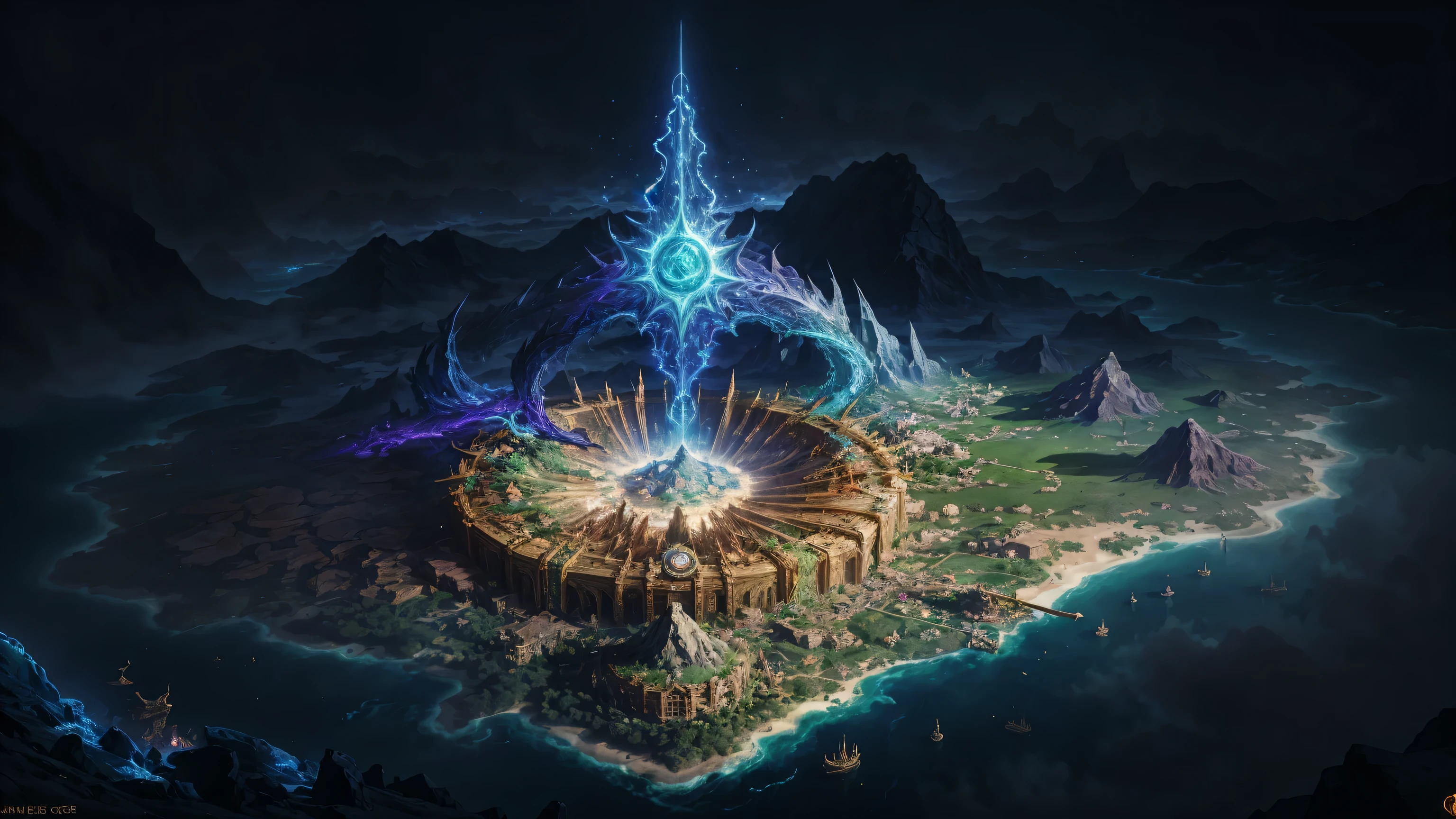 League of Legends vs Elden Ring concept map scene map high quality，CG concept，4K