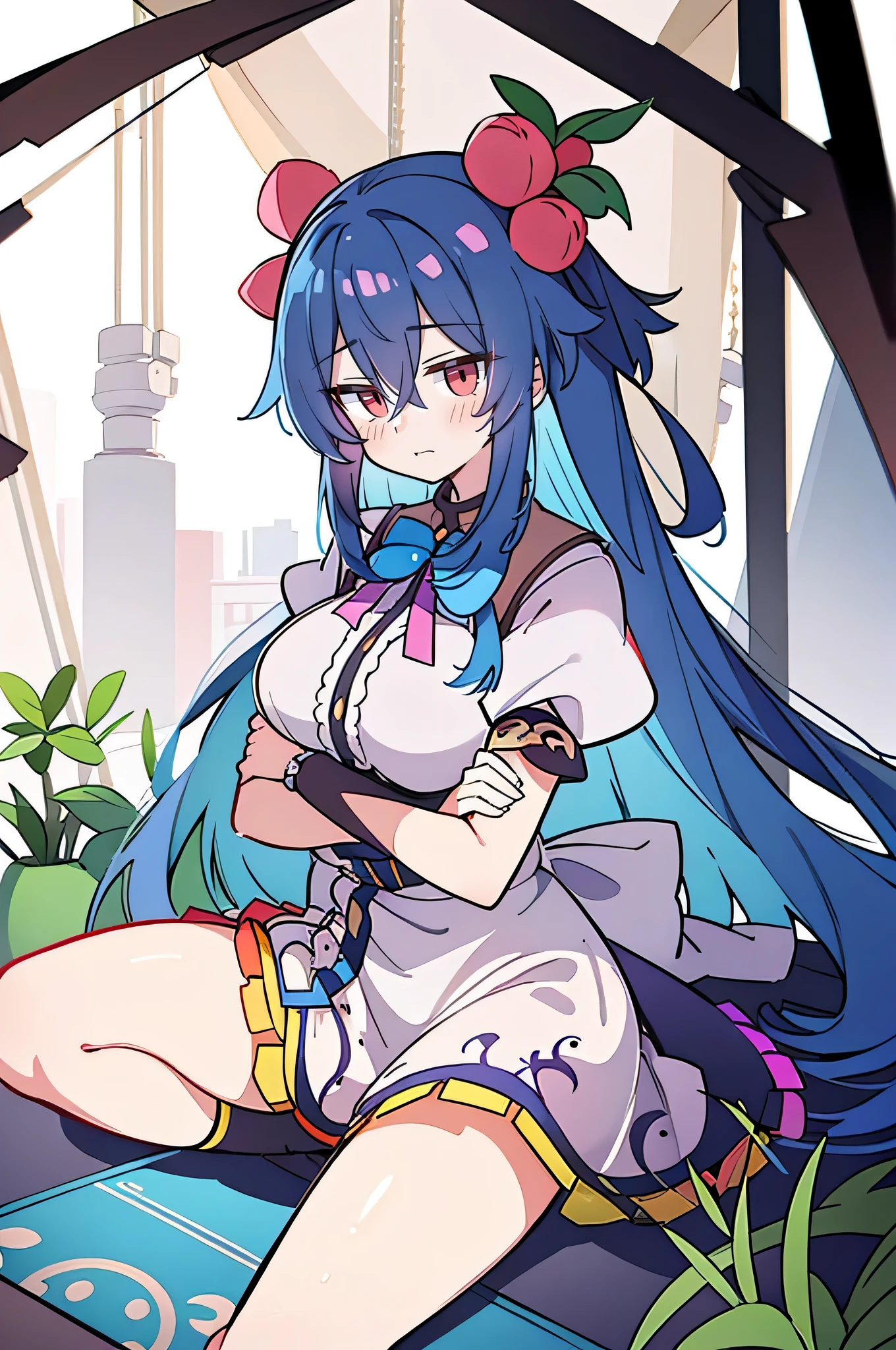 Close up of woman with long blue hair sitting on carpet, Anime cute art style, Cute anime waifu wearing nice clothes, guweiz, anime style 4k, 《Genshin》Ke Qingyu, Highest rated on pixiv, best anime 4k konachan wallpapers, mikudayo, Hestia, Cyan hair anime girl, night nucleus