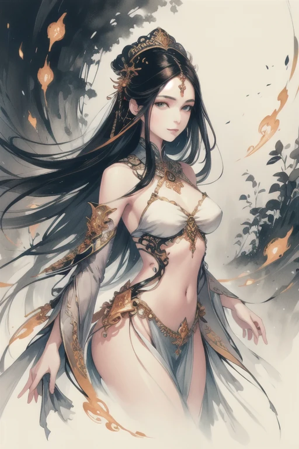 (masterpiece, top quality, best quality, official art, Beautiful and beautiful:1.2), (1 girl), extremely detailed,(fractal art:1.3),Elegant,Clear facial features,clear outline,most detailed,Antique,whole body,Concept map,4k,whole body布料材质